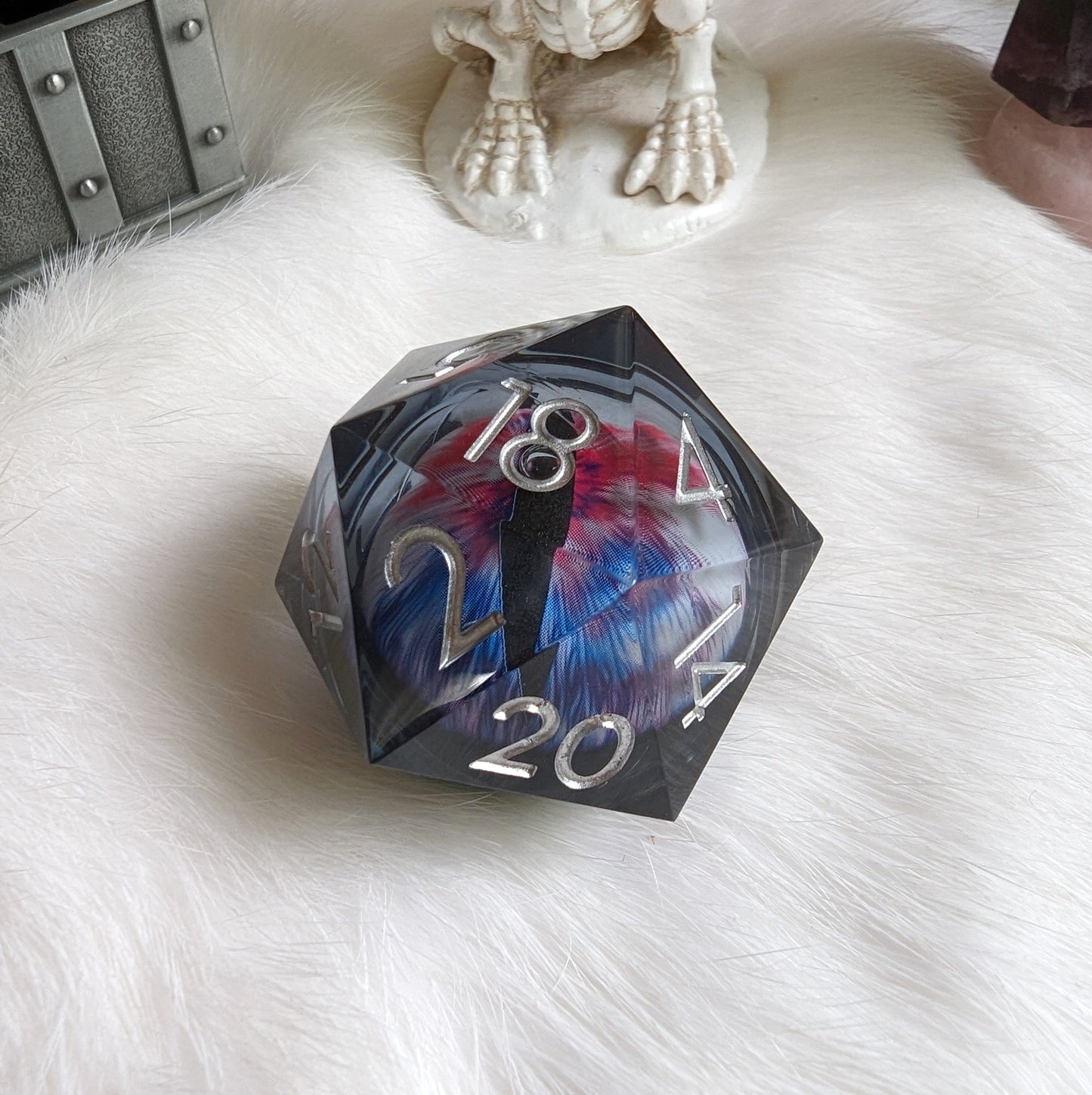 Liquid Core Eye Large D20- White Red Blue Dice Sets & Games Fennek and Finch