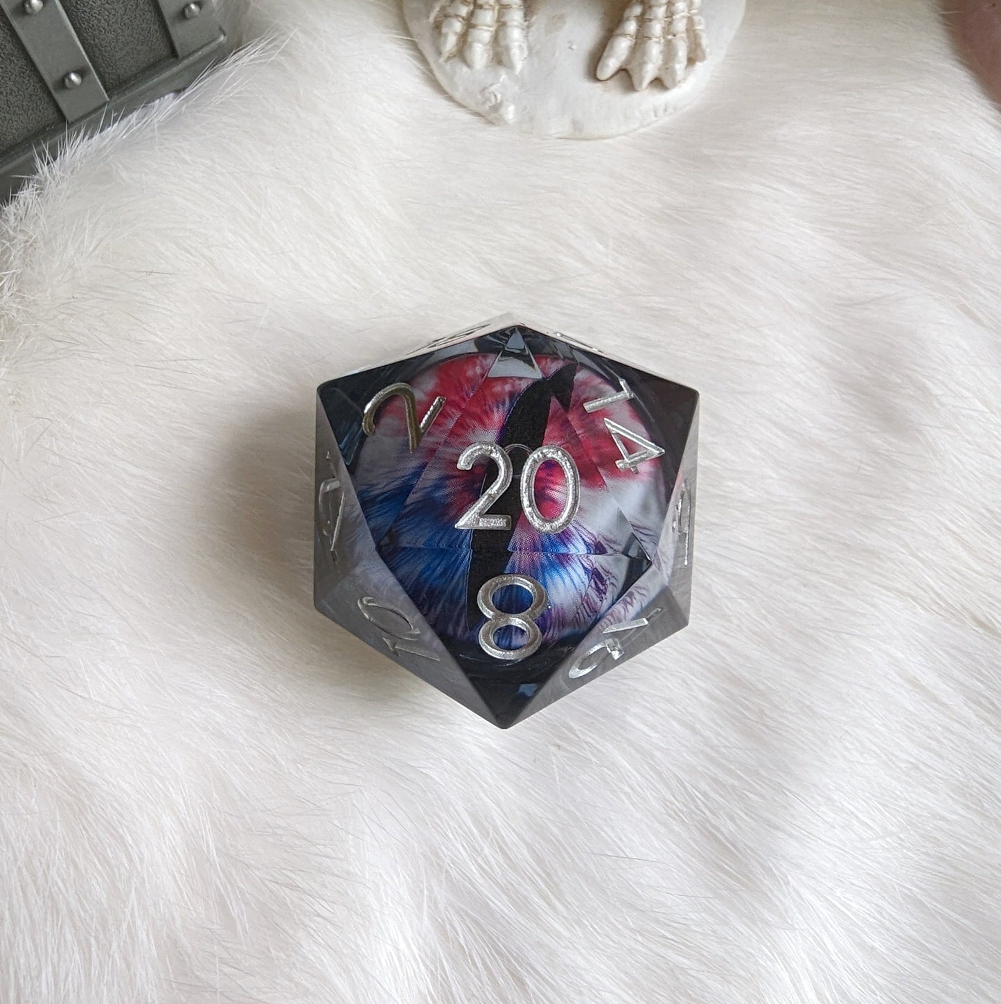 Liquid Core Eye Large D20- White Red Blue Dice Sets & Games Fennek and Finch