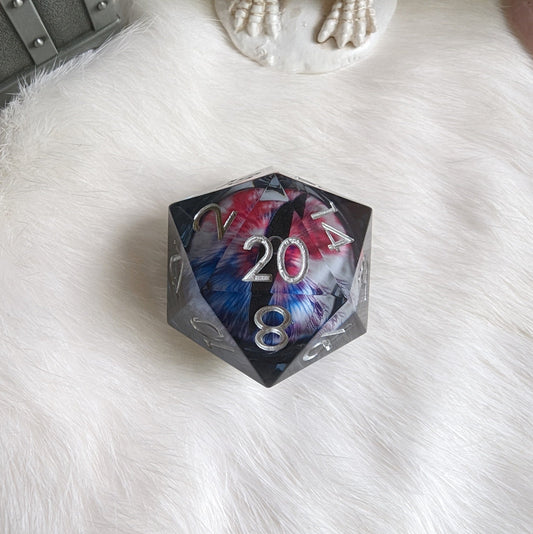 Liquid Core Eye Large D20- White Red Blue Dice Sets & Games Fennek and Finch