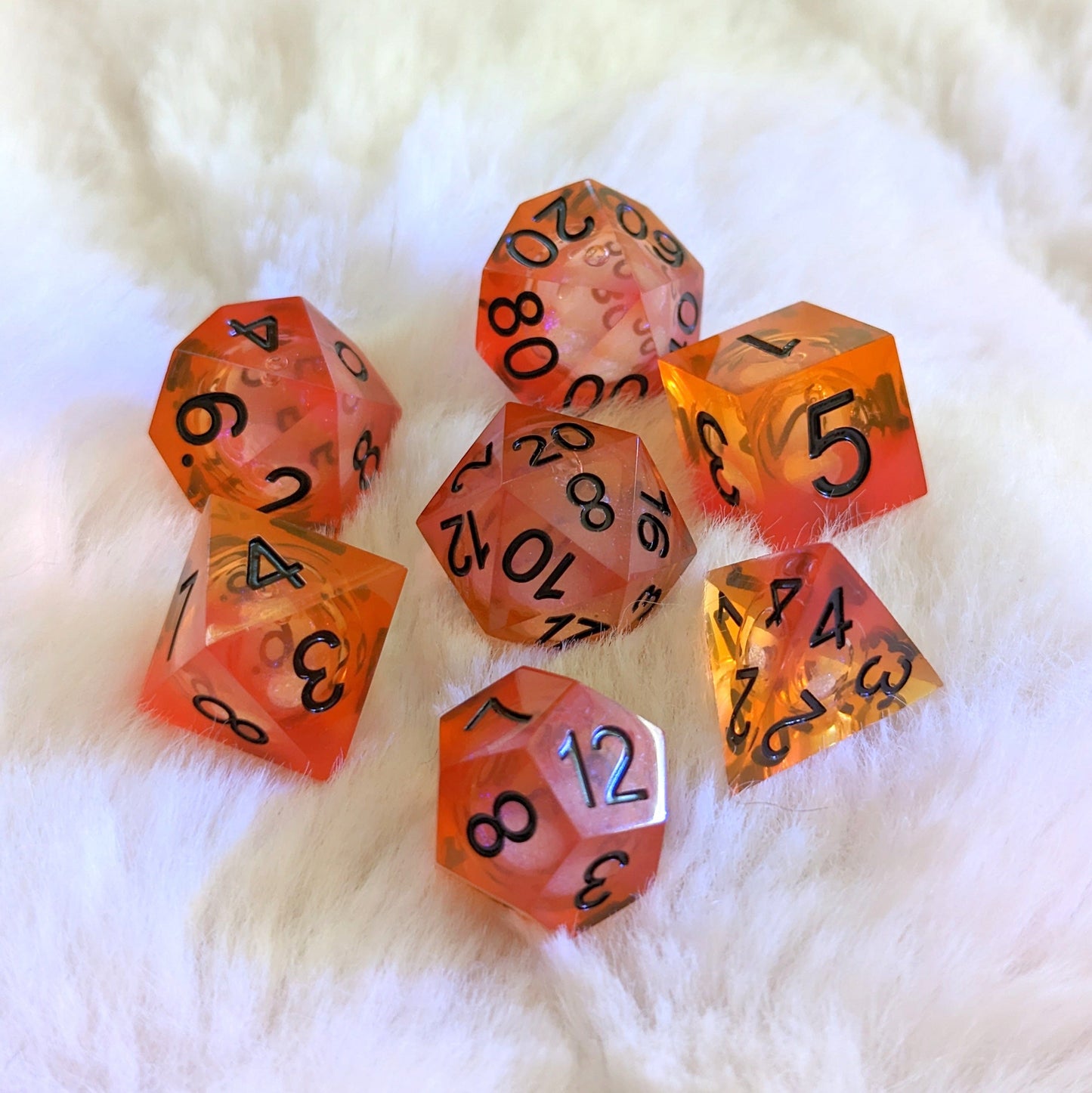 Liquid Fire Dice Set | Red and Orange Liquid Core Sharp Edge DnD Dice | Fennek & Finch Dice Sets & Games Fennek and Finch