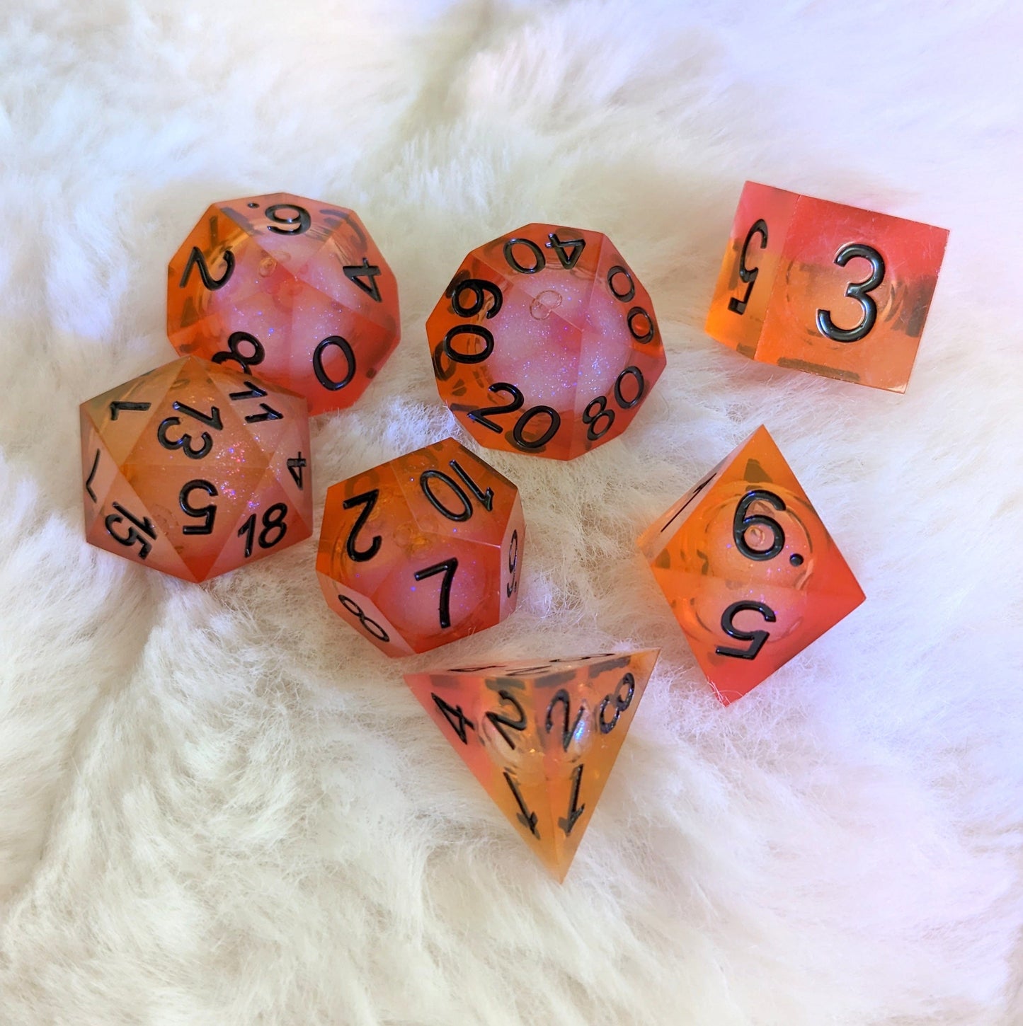 Liquid Fire Dice Set | Red and Orange Liquid Core Sharp Edge DnD Dice | Fennek & Finch Dice Sets & Games Fennek and Finch