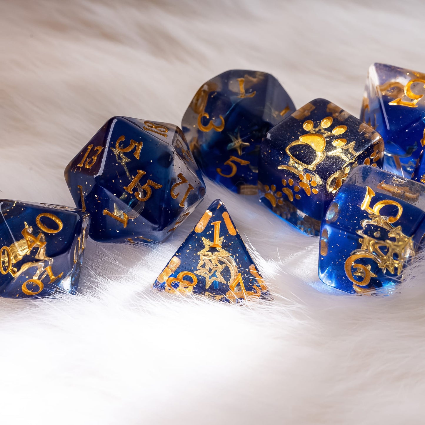 Moon and Stars Dice Set – 8-Piece Glittering Night Sky | Fennek & Finch Dice sets Fennek and Finch