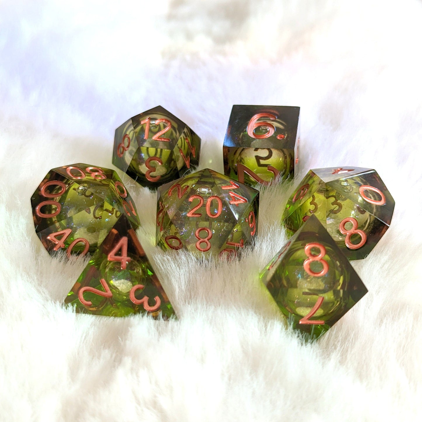 Moss and Earth Liquid Core Sharp Edge Resin DnD Dice Set
