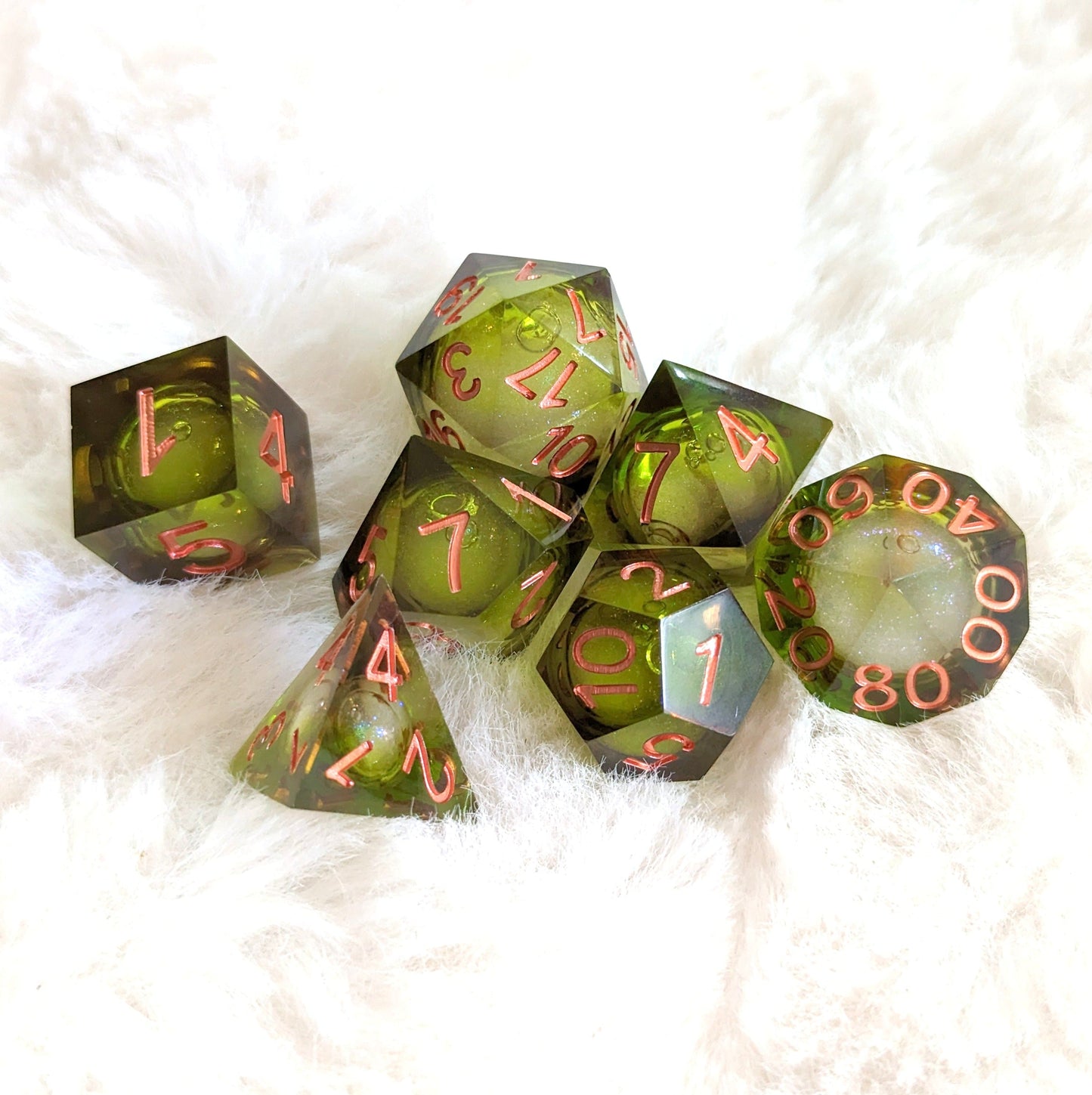 Moss and Earth Liquid Core Sharp Edge Resin DnD Dice Set
