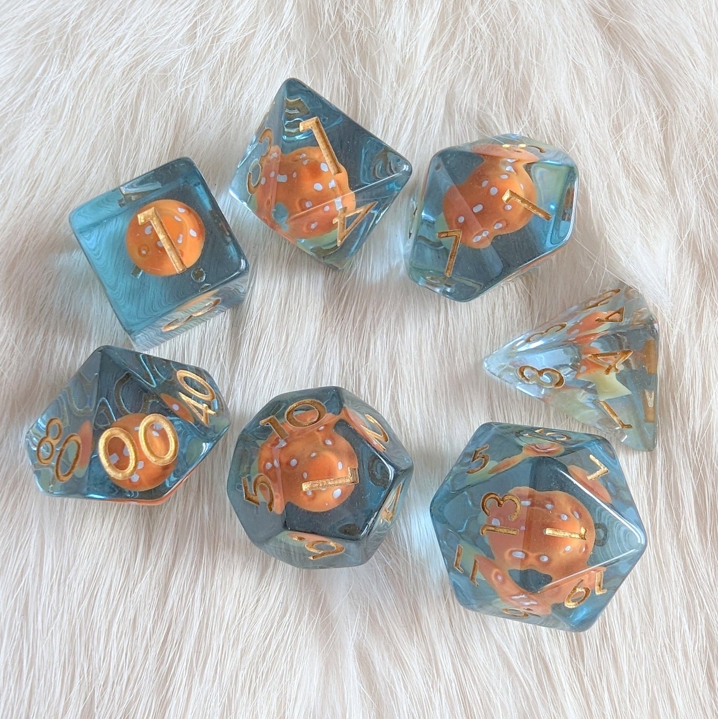 Orange Amanita Mushroom Dice Set