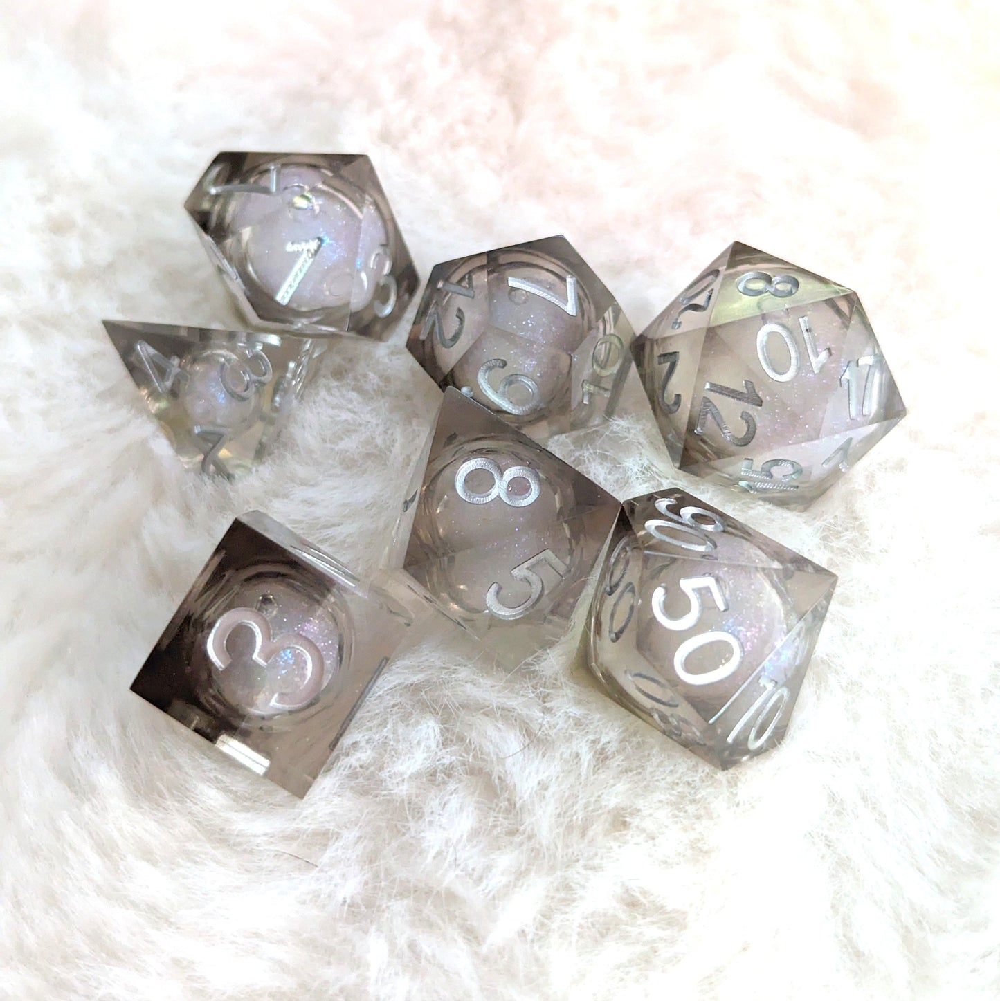 Phantom Liquid Core Sharp Edge Resin DnD Dice Set