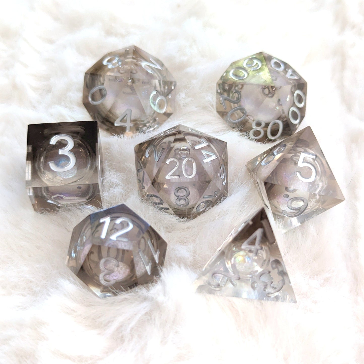 Phantom Liquid Core Sharp Edge Resin DnD Dice Set