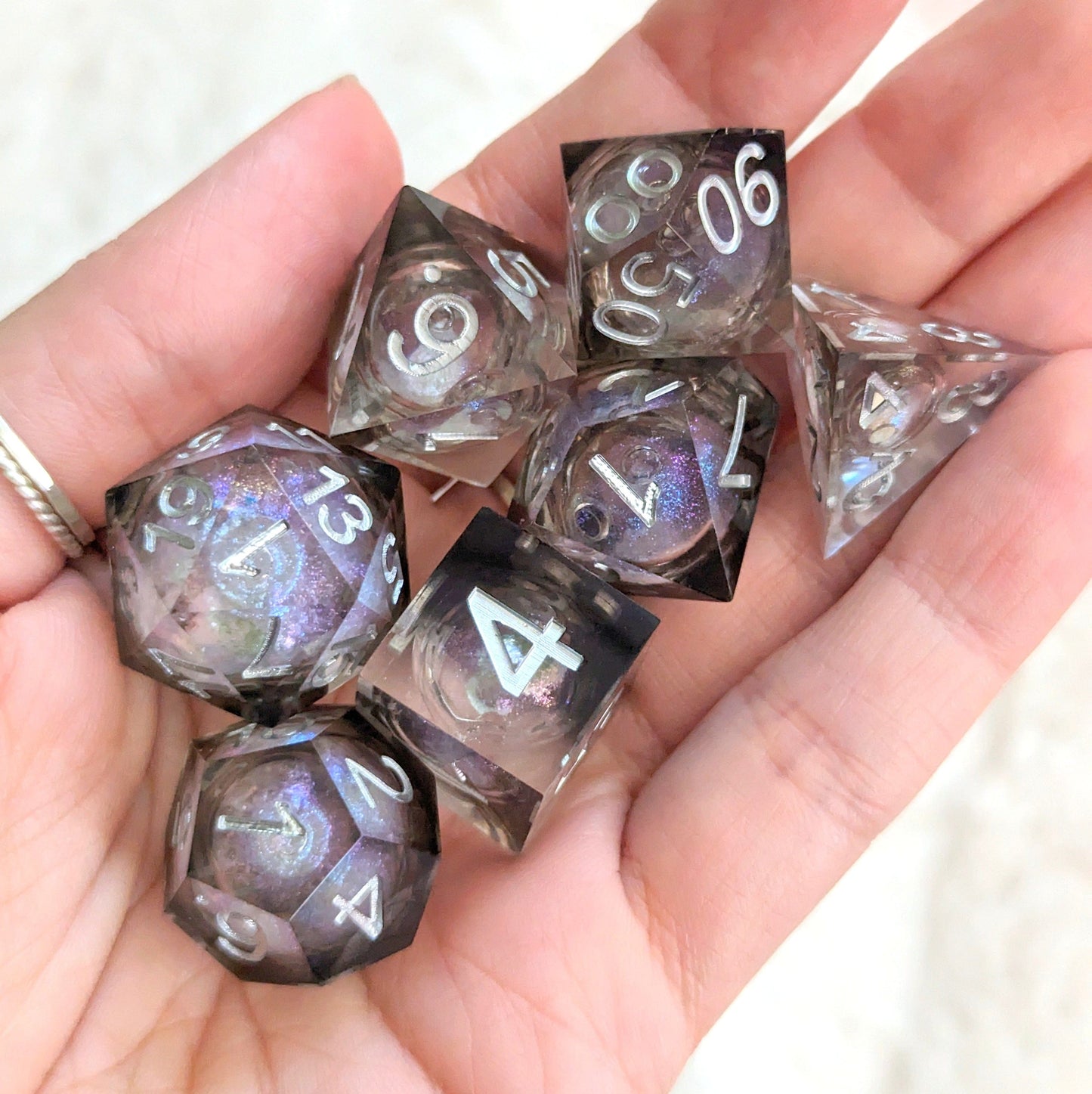 Phantom Liquid Core Sharp Edge Resin DnD Dice Set