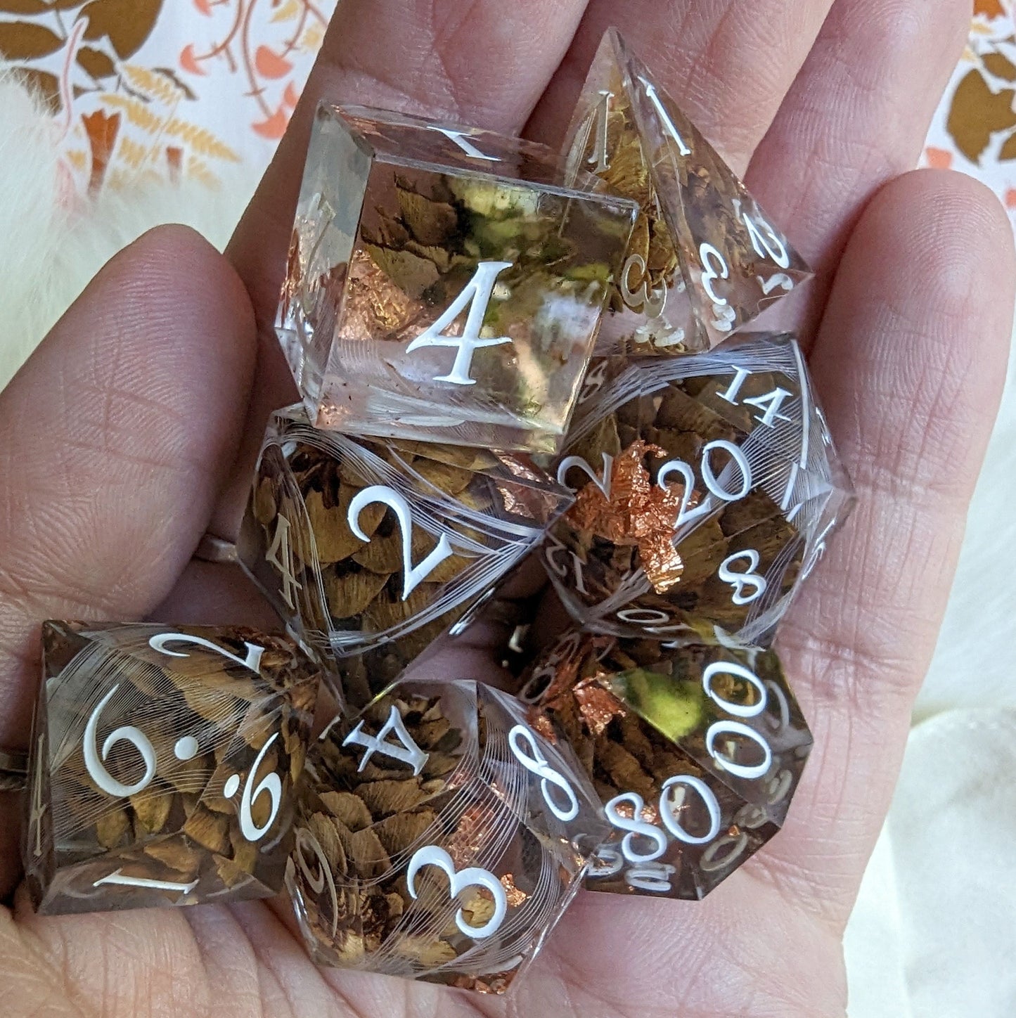Pinecone and Feather Wisp Dice Set Dice Sets & Games Fennek and Finch