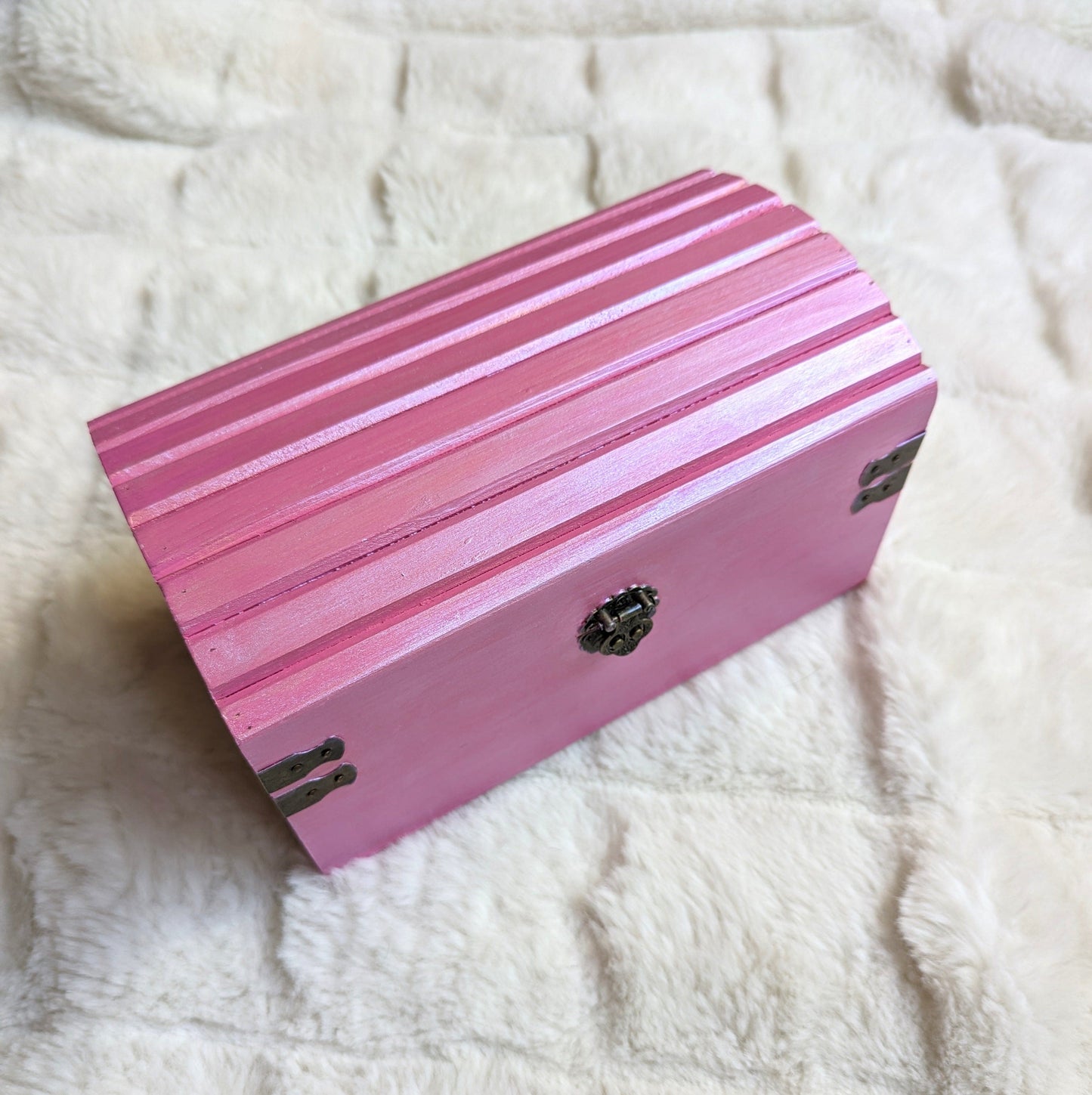 Pink Iridescent Wood Dice Chest - Large Size