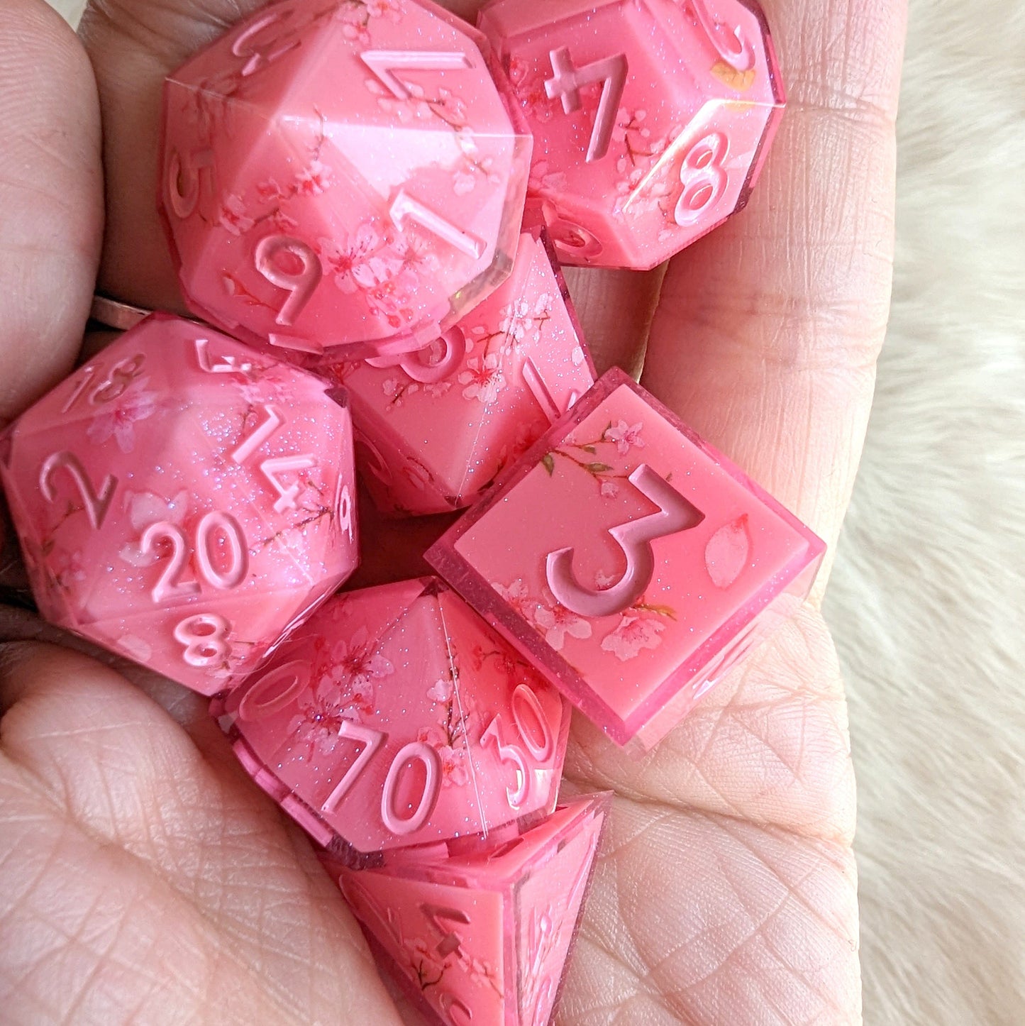 Pink Sakura DnD Dice Set