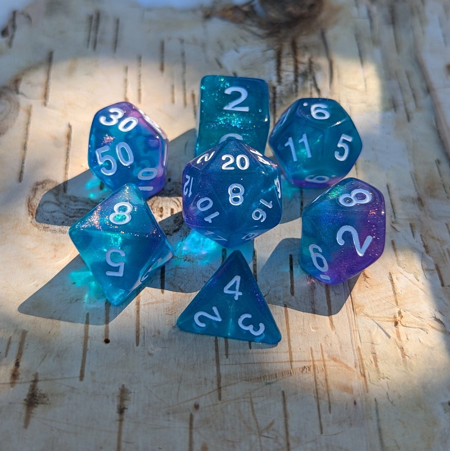Purple and Blue Will O Wisp Dice Set Dice Sets & Games Fennek and Finch