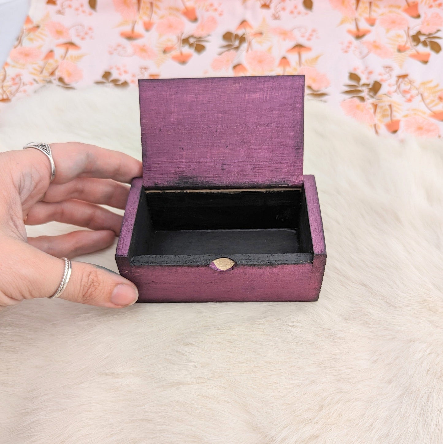 Purple Hand Painted Wood Dice Box - Small Size