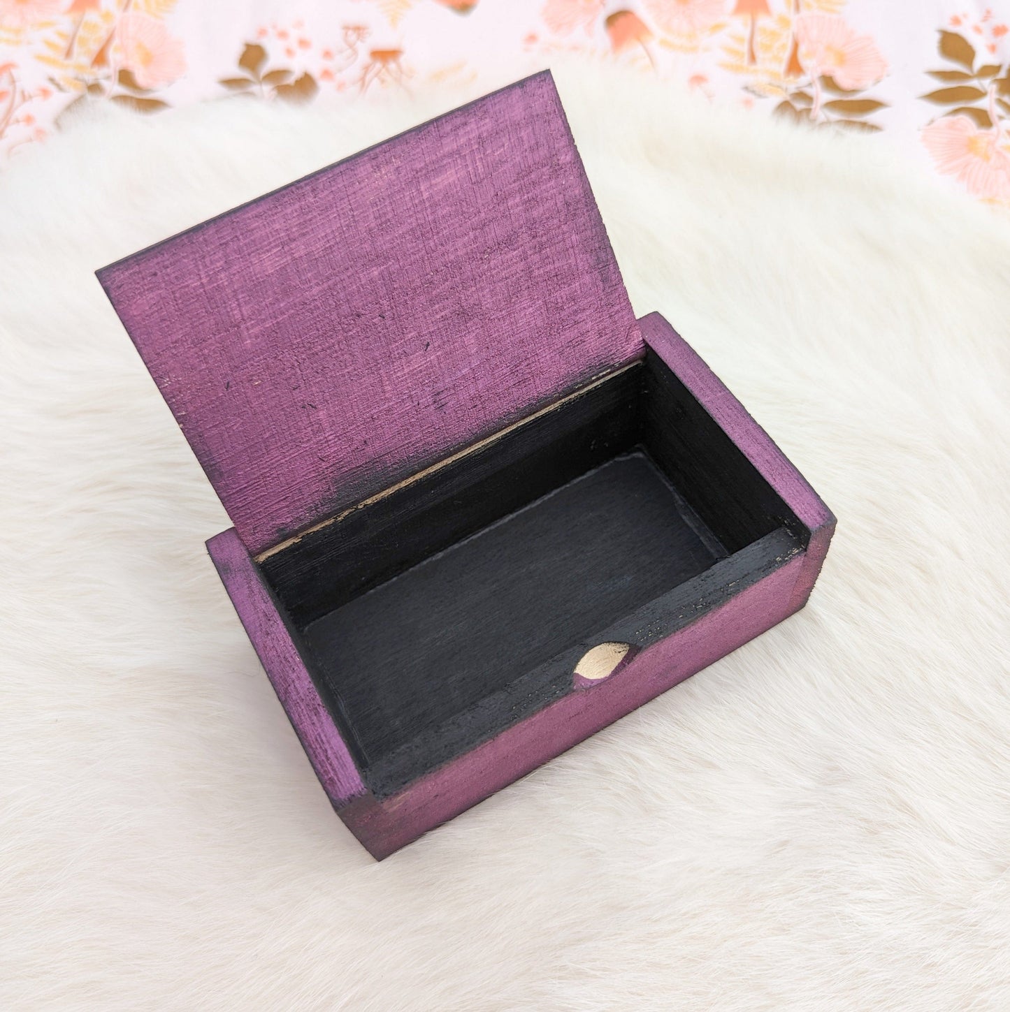 Purple Hand Painted Wood Dice Box - Small Size