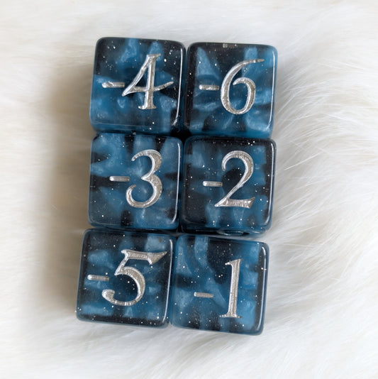 Mystic Mind - Black Blue 6 D6 Negative Counters