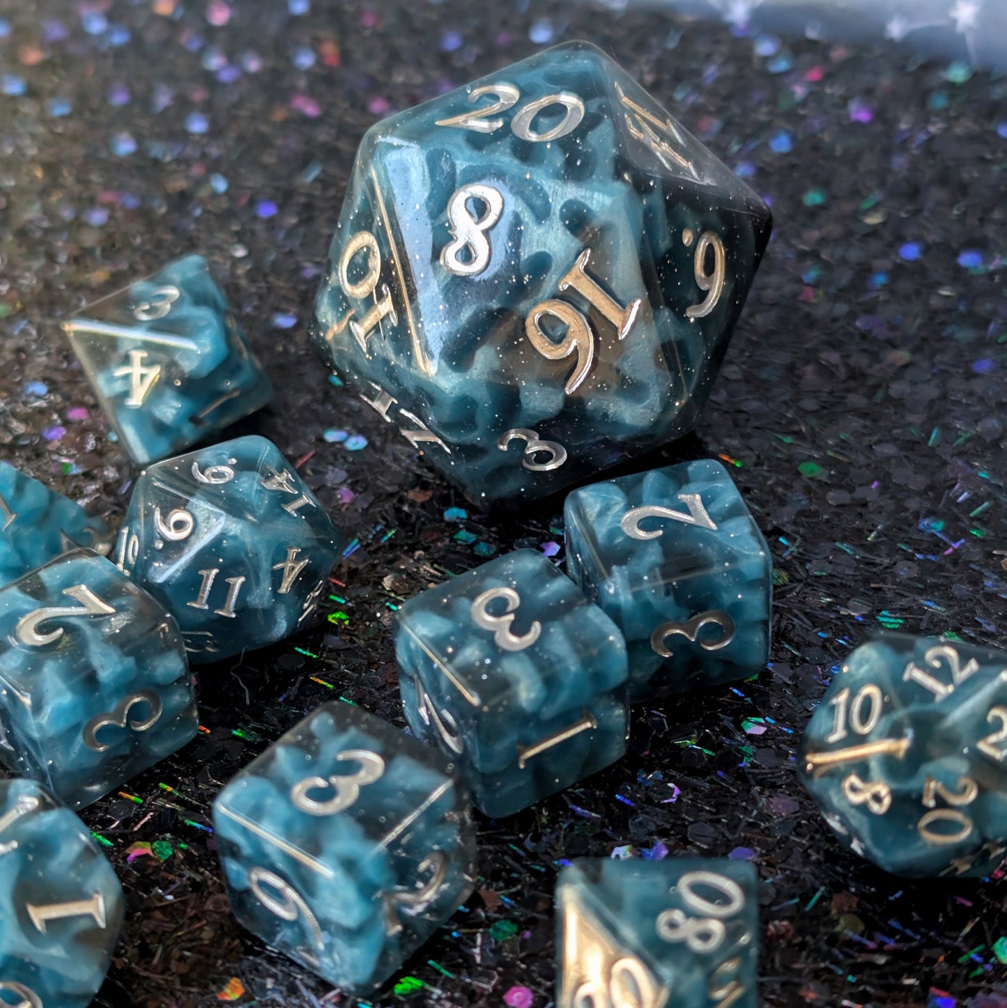Mystic Mind - Black Blue Resin Dice Set (7-Piece)