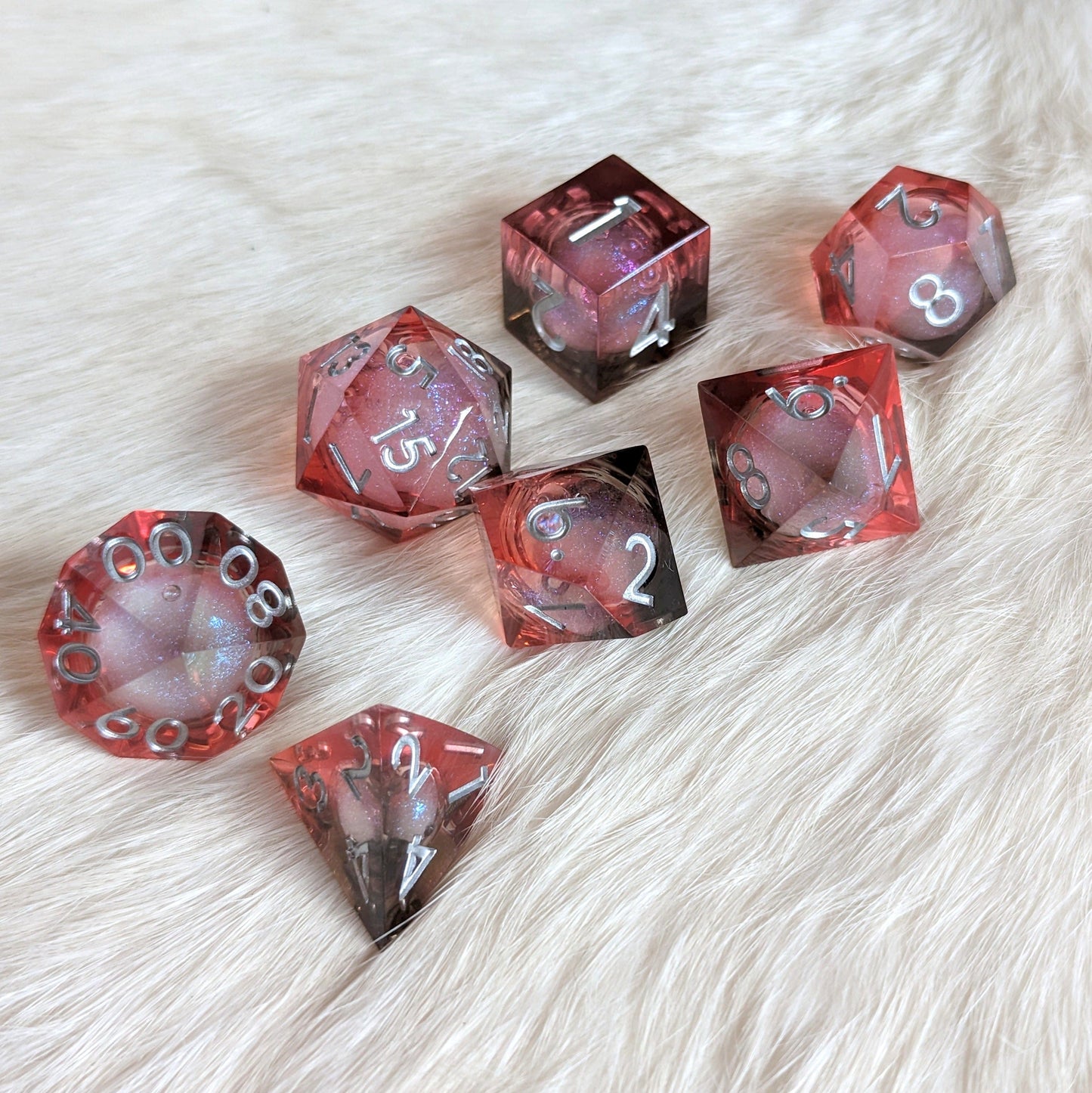 Red and Black Liquid Core Sharp Edge Resin DnD Dice Set