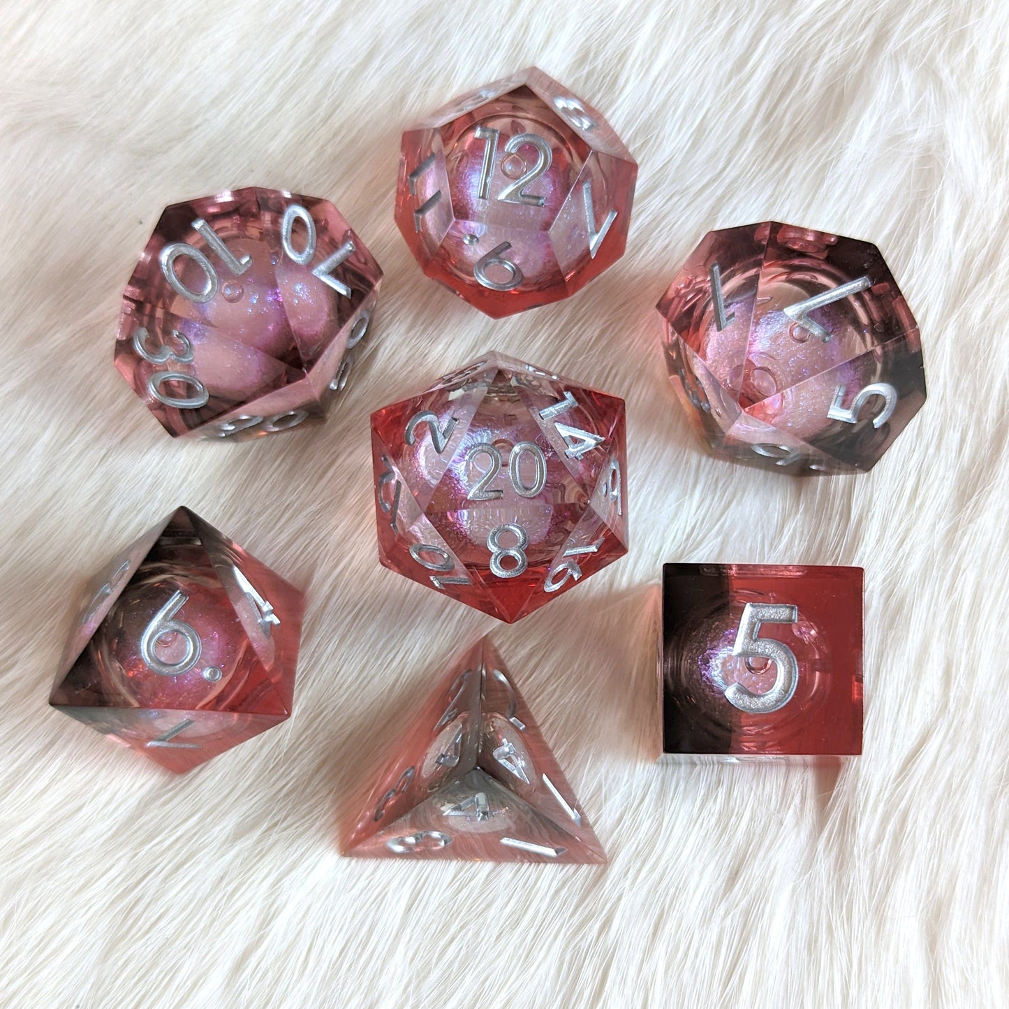 Red and Black Liquid Core Sharp Edge Resin DnD Dice Set