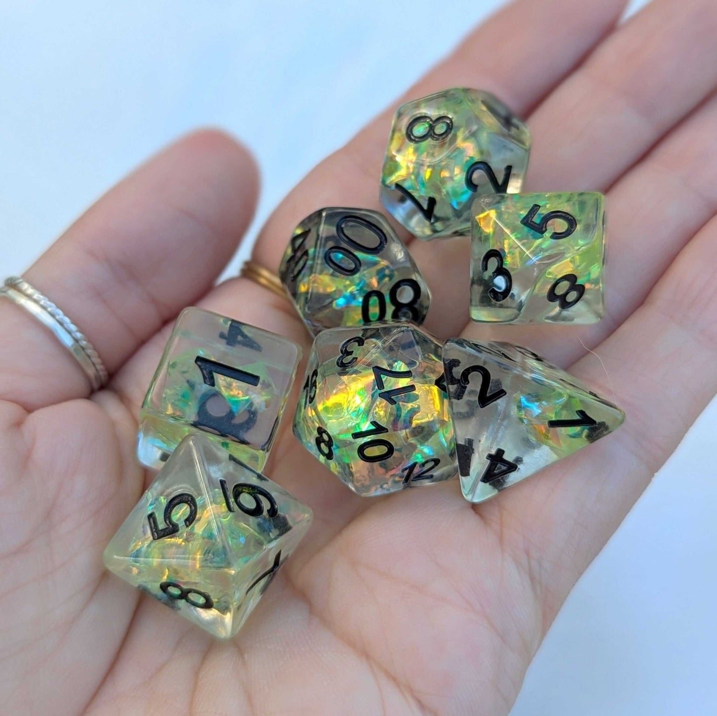 Solar Blade TTRPG Dice Set – 7 - Piece Green DnD Dice - Fennek and Finch
