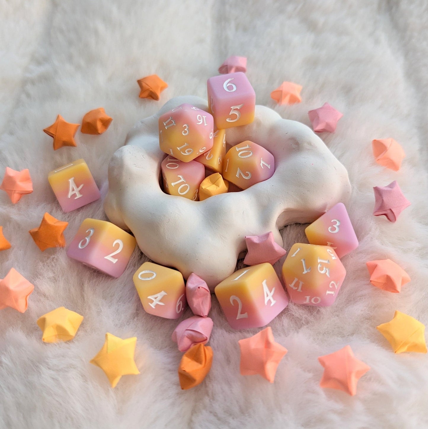 Sorbet Sunset Dice Set – 7 and 11-Piece Pastel Ombre DnD Dice | Fennek & Finch Dice Sets & Games Fennek and Finch