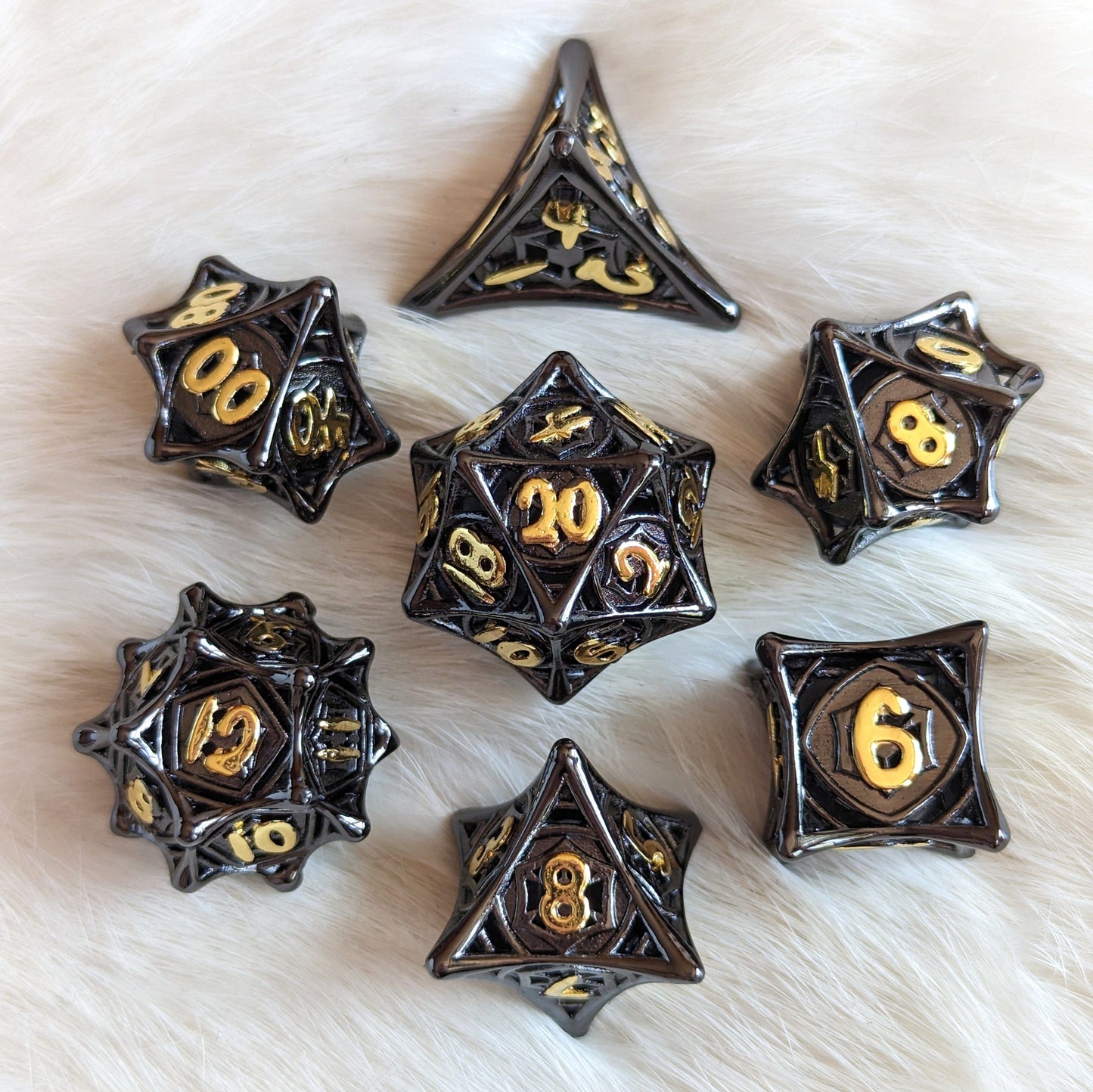 Spider Web Hollow Metal Dice Set Dice sets Fennek and Finch Black