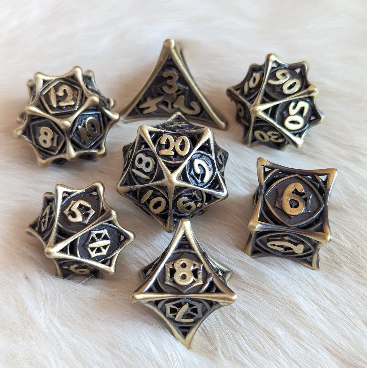Spider Web Hollow Metal Dice Set Dice sets Fennek and Finch Bronze