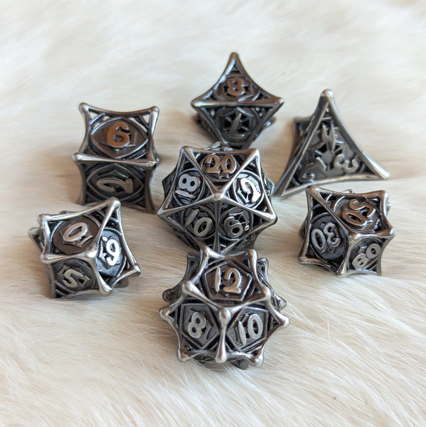 Spider Web Hollow Metal Dice Set Dice sets Fennek and Finch Silver