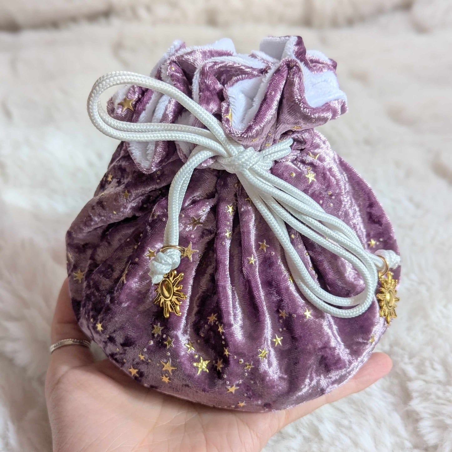 Starry Mauve dice bag. Multi pocket large dice bag Fennek and Finch