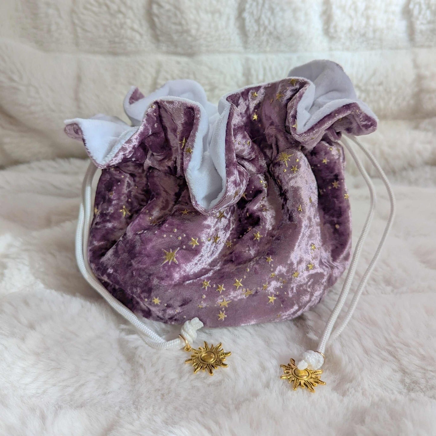 Starry Mauve dice bag. Multi pocket large dice bag Fennek and Finch