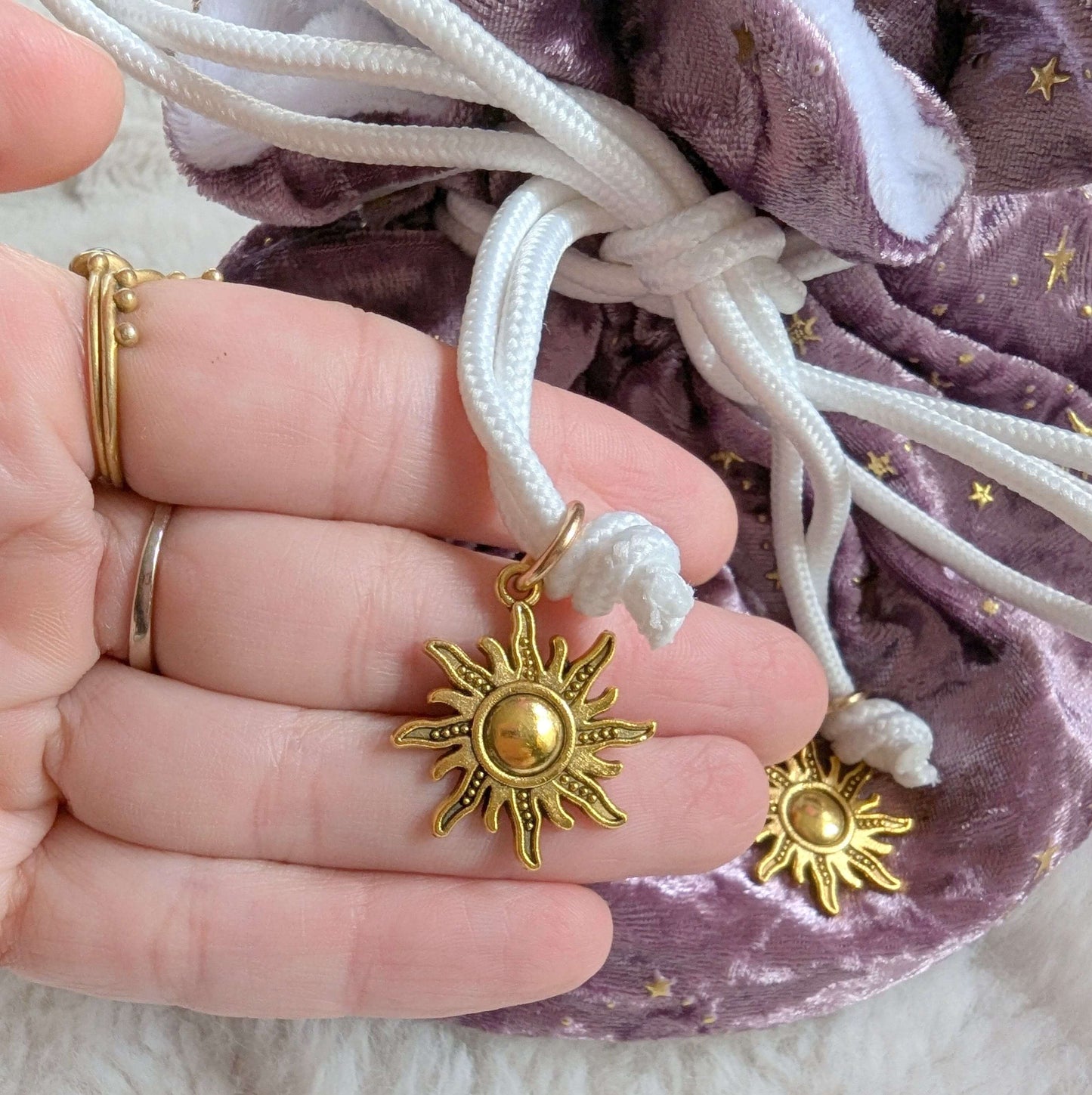 Starry Mauve dice bag. Multi pocket large dice bag Fennek and Finch