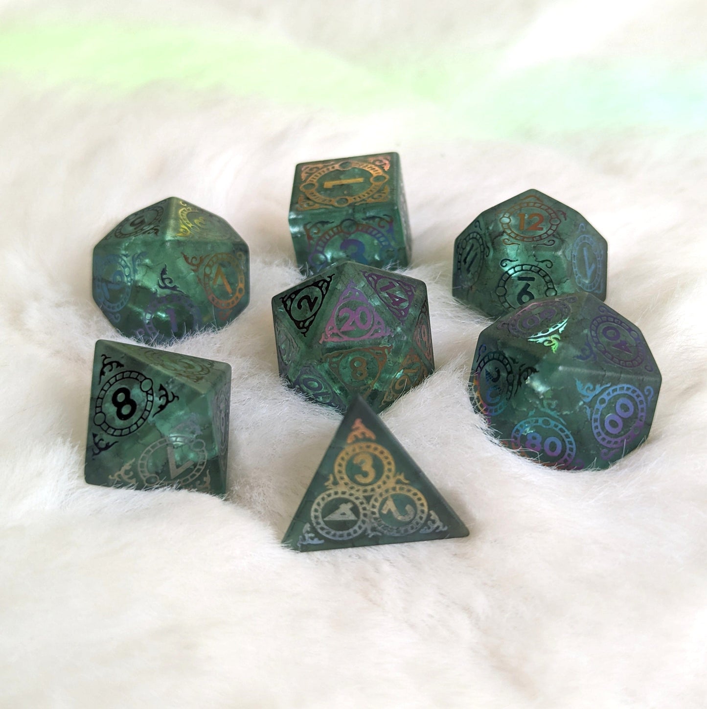 Summoner - Frosted Green Glass 7 Piece Dice Set
