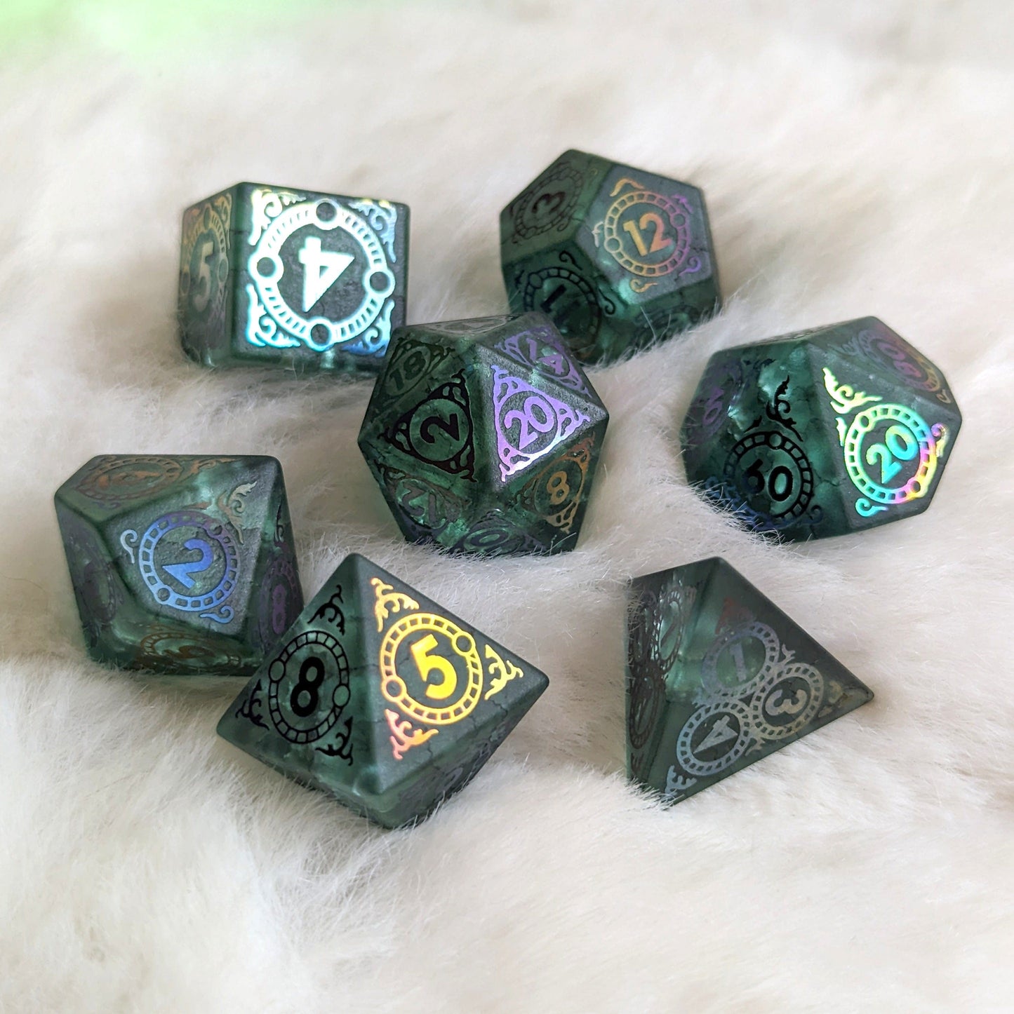 Summoner - Frosted Green Glass 7 Piece Dice Set