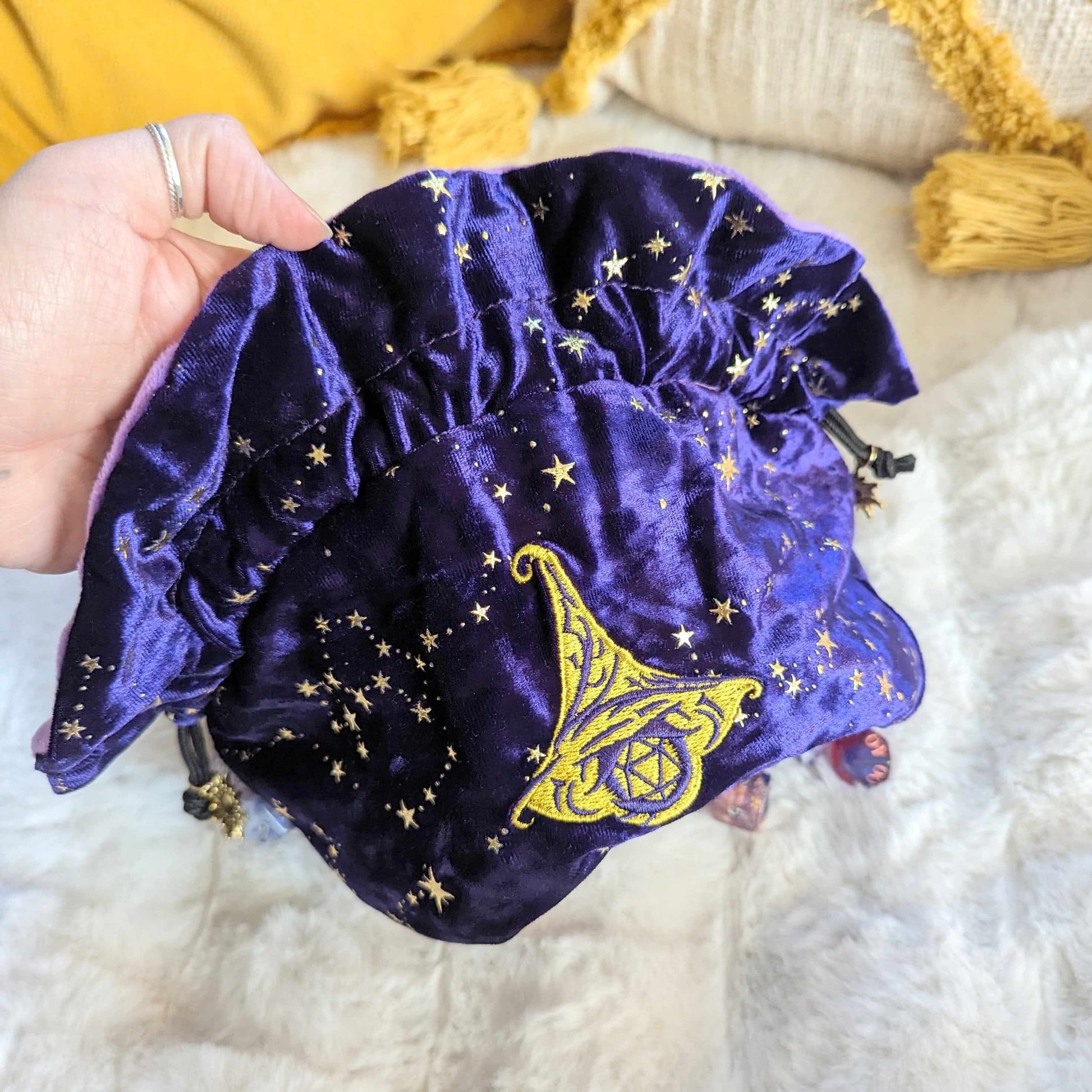 Wizard dice bag. Multi pocket large dice bag in purple Fennek and Finch