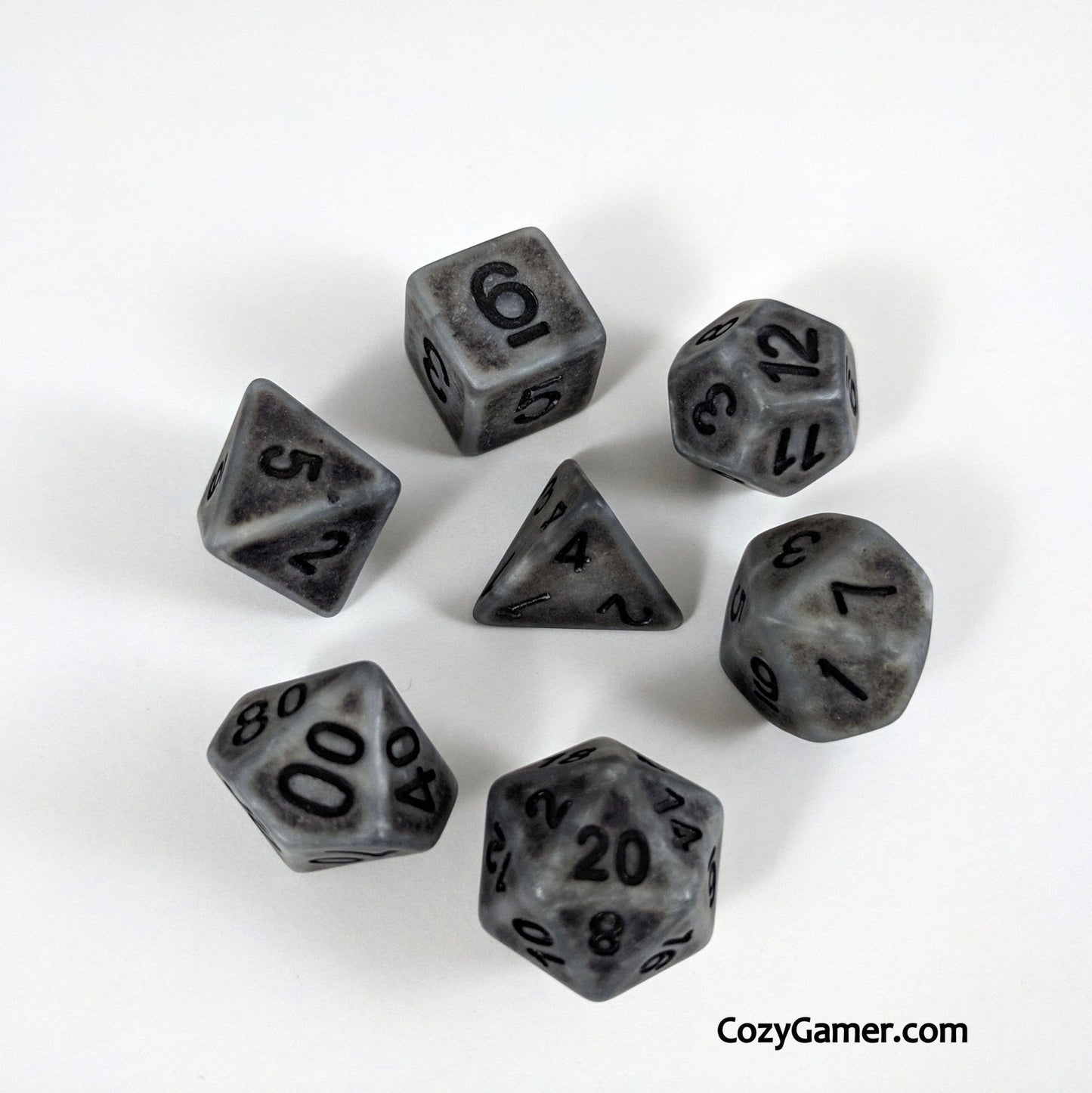 Ancient Gray Dice Set – Matte Gray Resin with Black Font Dice sets Fennek and Finch