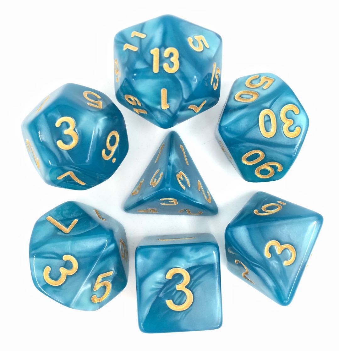 Aquatic Dice Set, Teal Blue Pearly Dice Dice sets Fennek and Finch