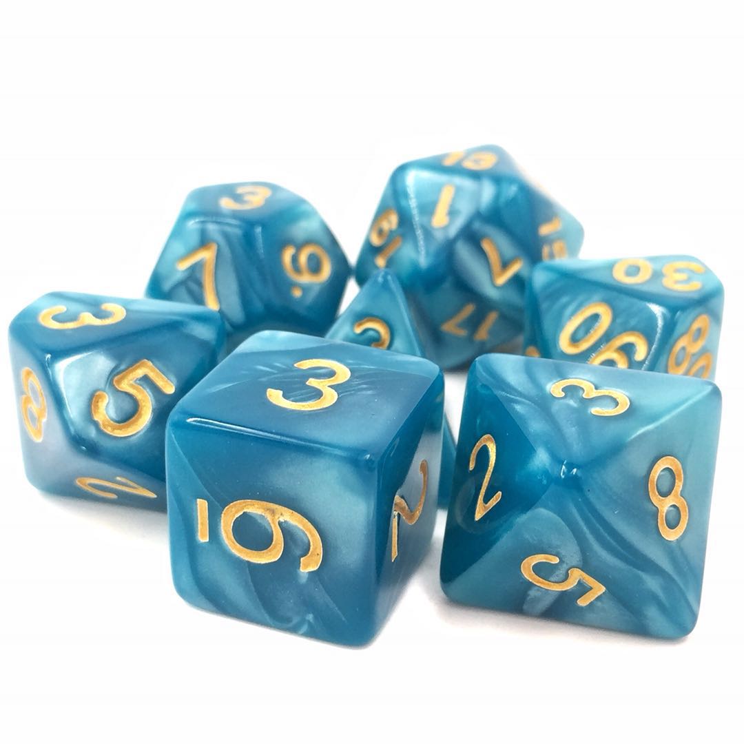 Aquatic Dice Set, Teal Blue Pearly Dice Dice sets Fennek and Finch