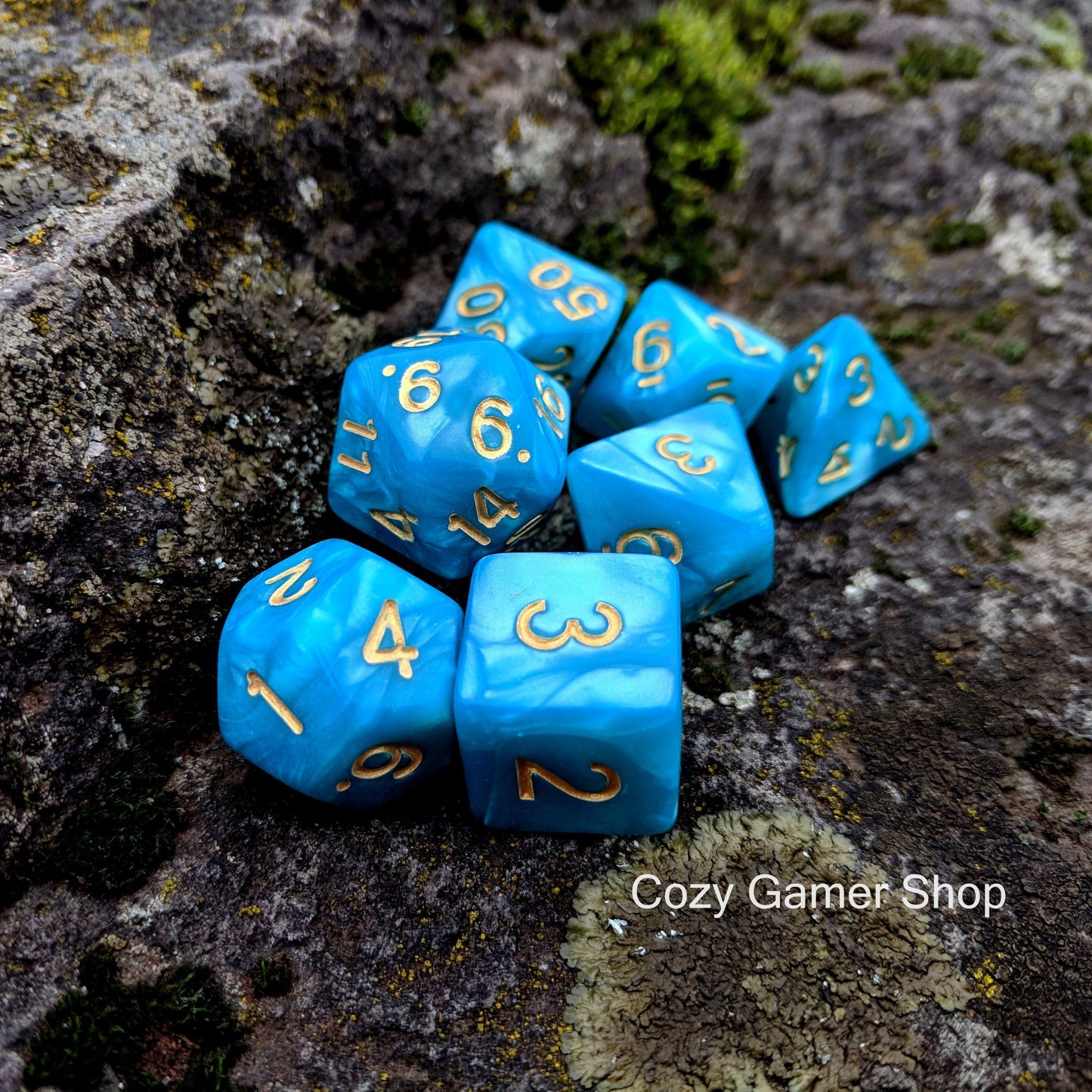 Aquatic Dice Set, Teal Blue Pearly Dice Dice sets Fennek and Finch