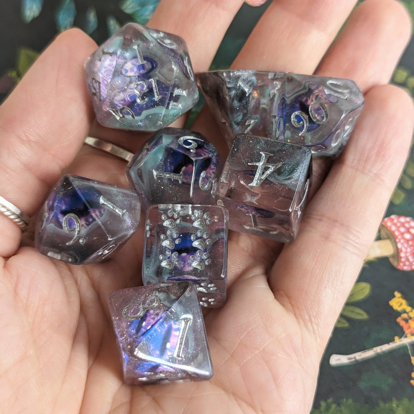 Arcane Eye Dice Set – 8-Piece Purple Eye DnD Dice for Wizards & Warlocks Dice Sets & Games Fennek and Finch