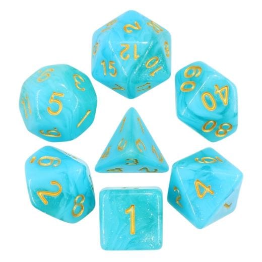 Atlantis Dice Set – Light Shimmering Blue Resin - Fennek and Finch