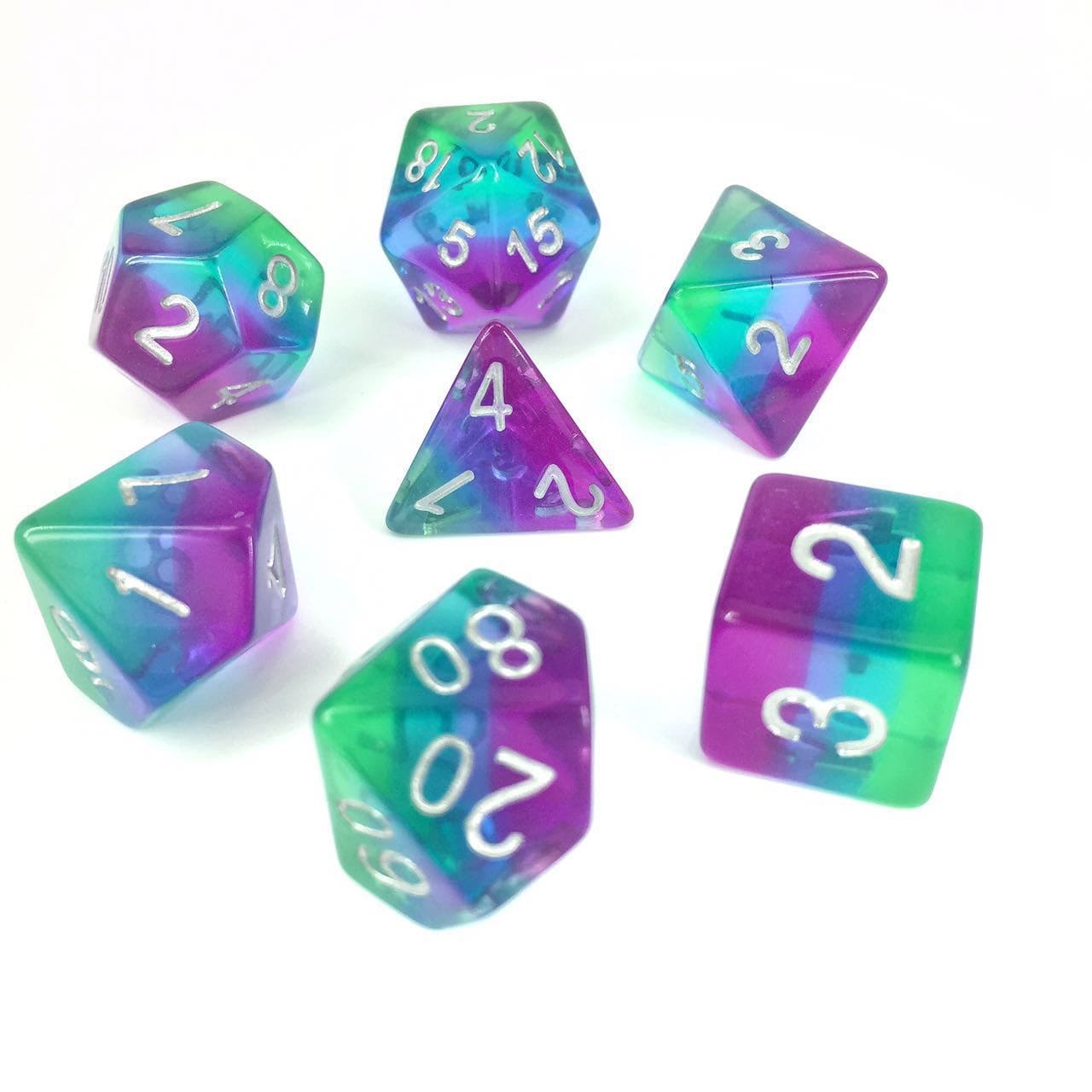 Aurora Dice Set. Purple Blue and Green Layered Rainbow Dice Dice sets Fennek and Finch