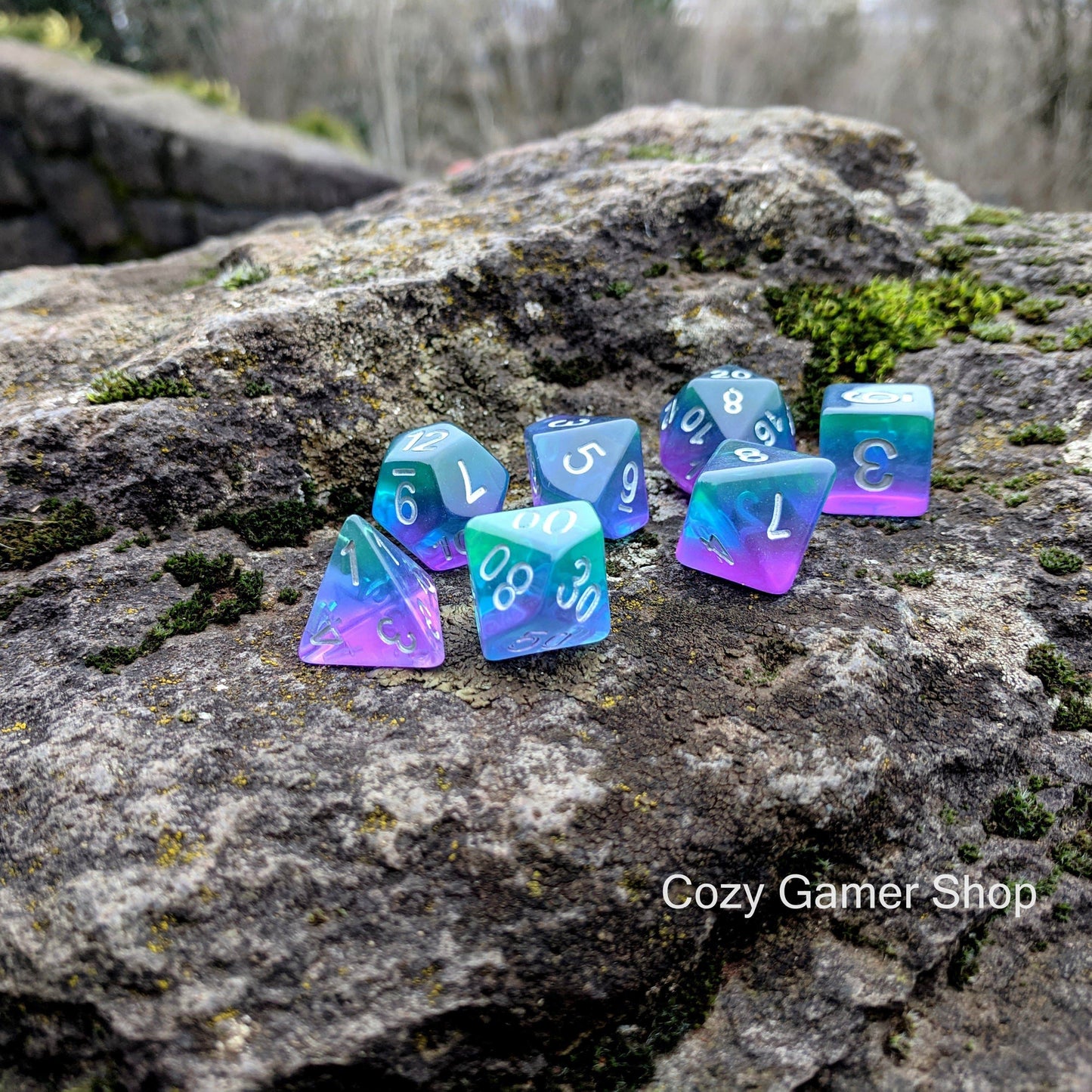 Aurora Dice Set. Purple Blue and Green Layered Rainbow Dice Dice sets Fennek and Finch
