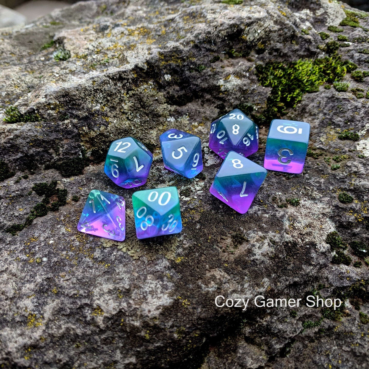Aurora Dice Set. Purple Blue and Green Layered Rainbow Dice Dice sets Fennek and Finch