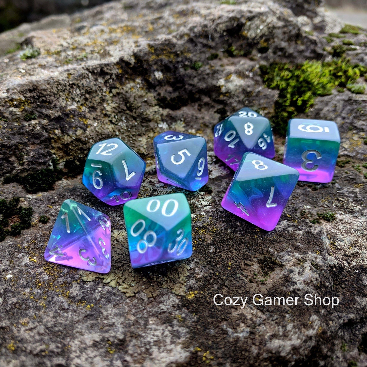 Aurora Dice Set. Purple Blue and Green Layered Rainbow Dice Dice sets Fennek and Finch