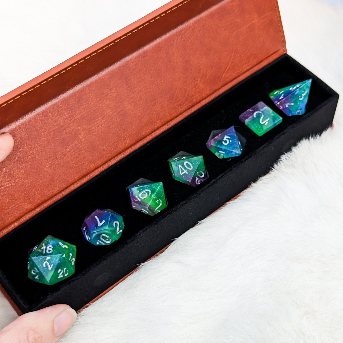 Aurora Sharp Edge Resin DnD Dice Set Dice Sets & Games Fennek and Finch