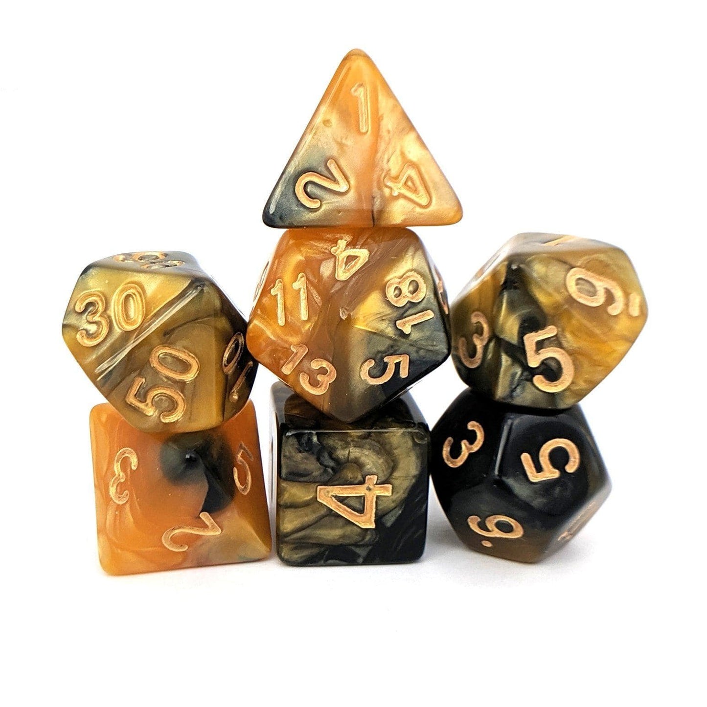 Black and Gold Dice Set. Pearly Two Tone Dice. - CozyGamer