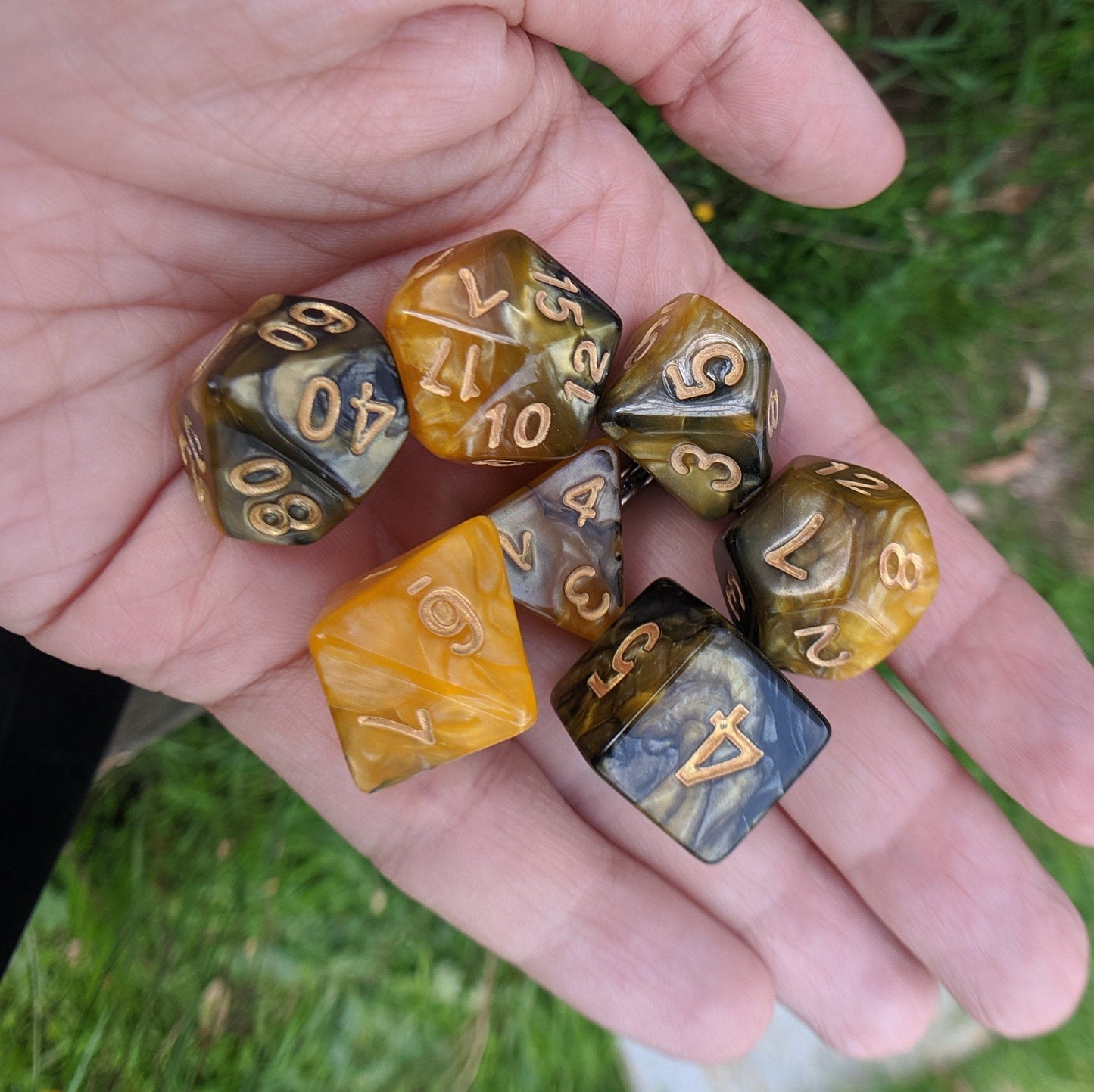 Black and Gold Dice Set. Pearly Two Tone Dice. - CozyGamer
