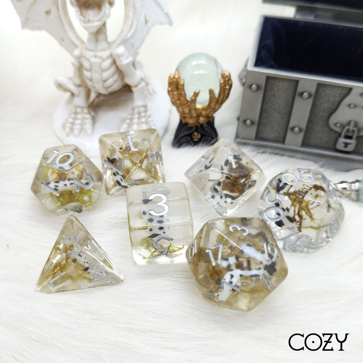 Black Koi Fish and Moss Dice Set. Little Fish and Dried Moss DND dice set Dice sets Fennek and Finch