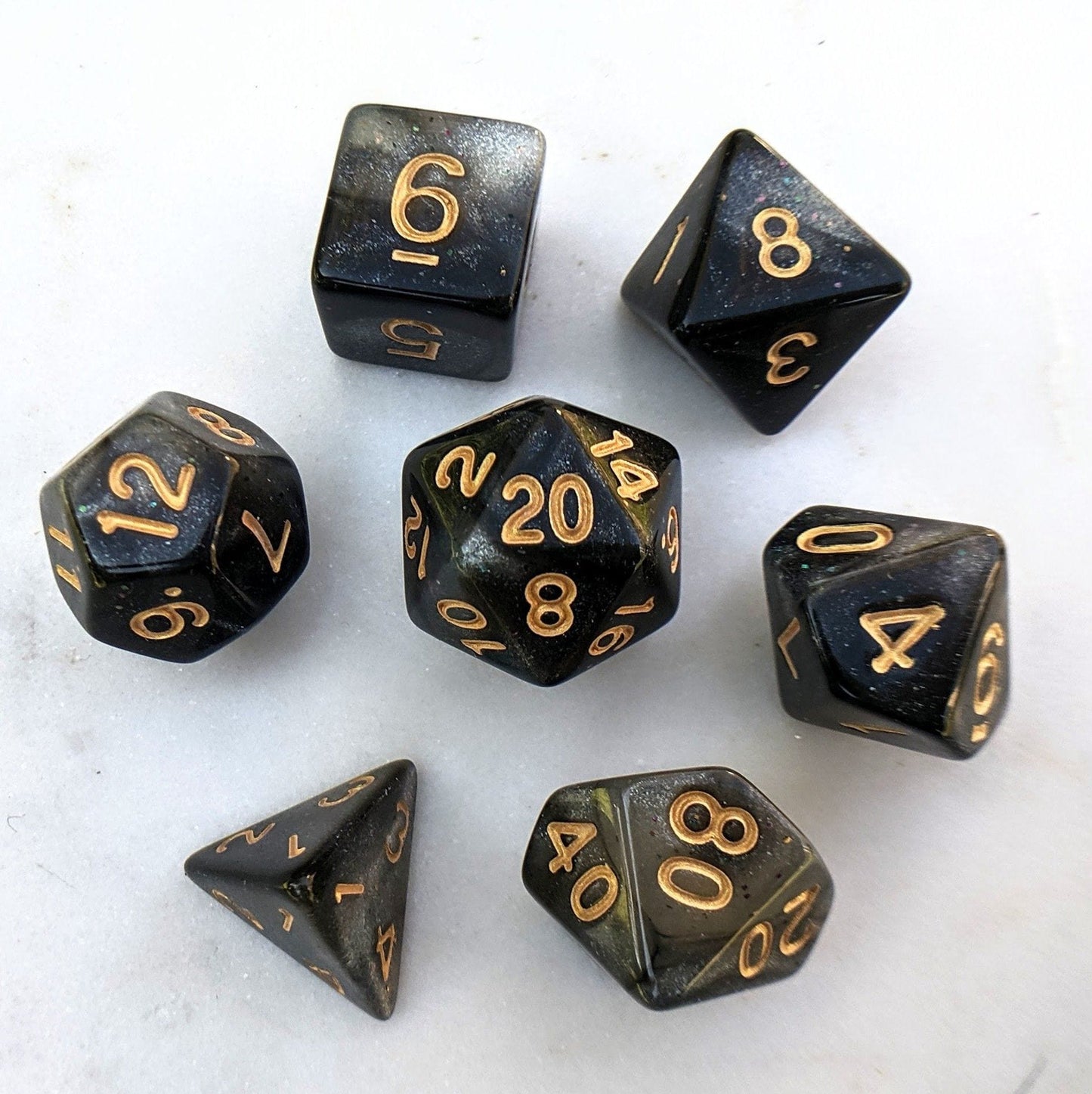 Black Nebula DnD Dice Set, Black and White Micro Shimmer - CozyGamer