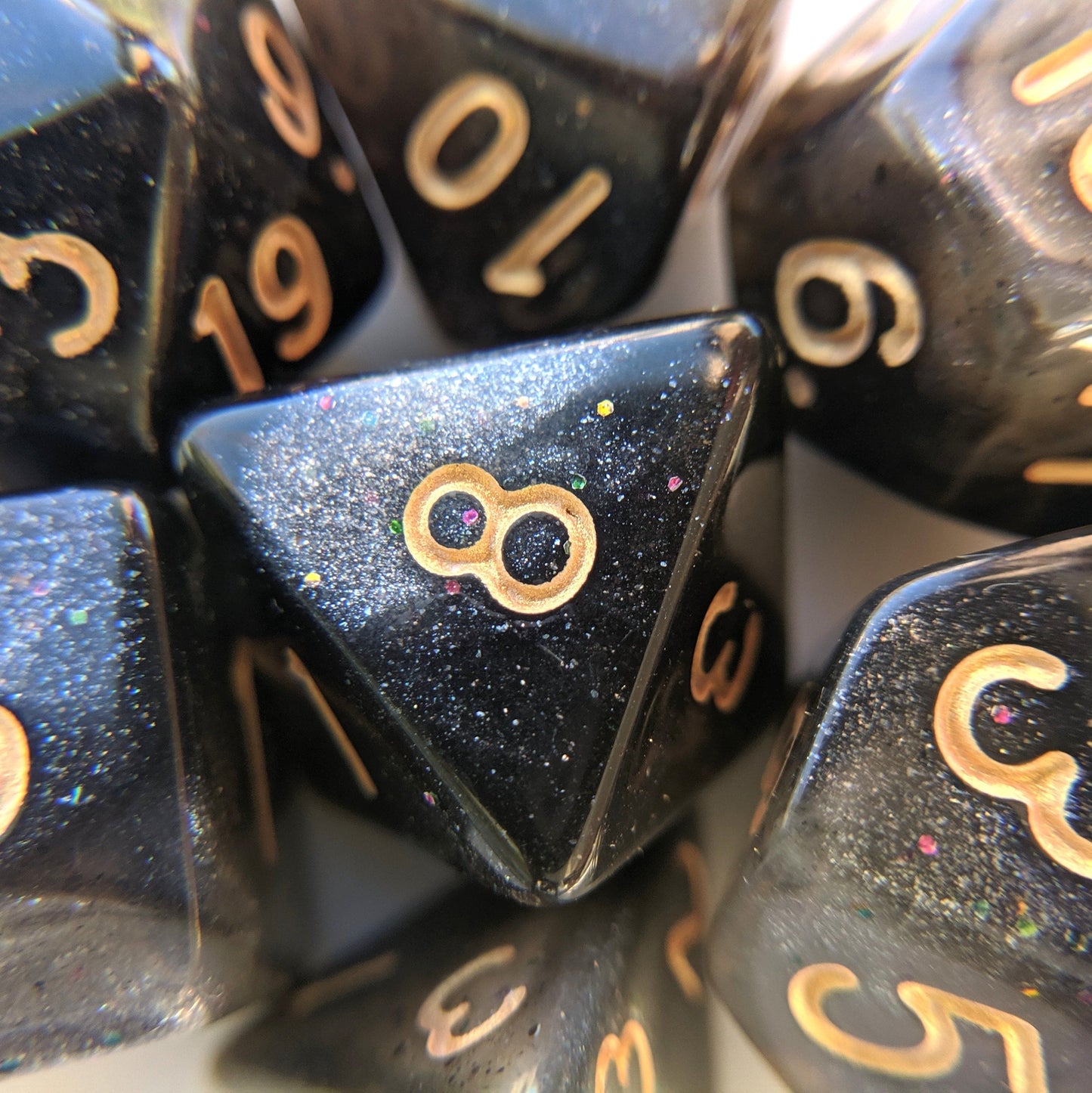 Black Nebula DnD Dice Set, Black and White Micro Shimmer - CozyGamer