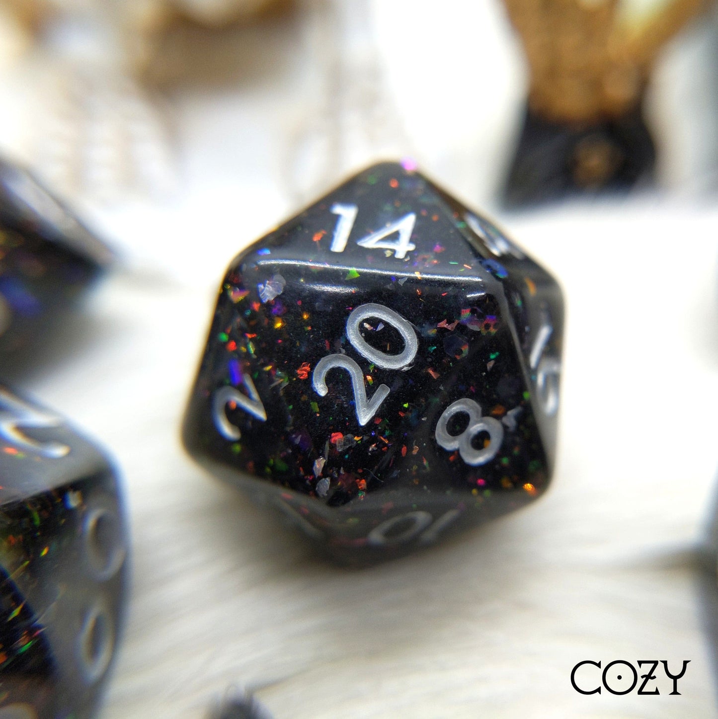 Black Rainbow Glitter Dice Set.